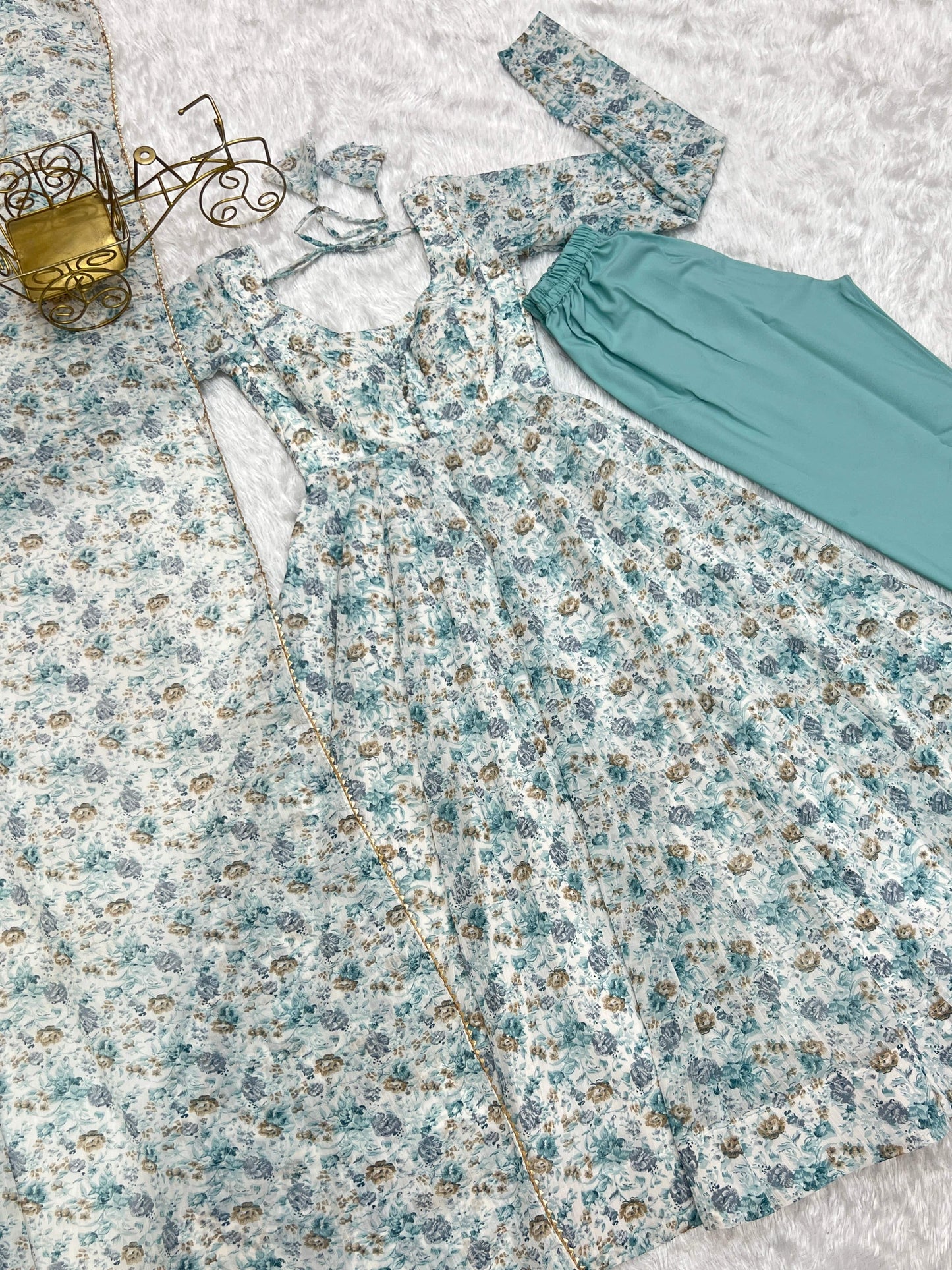 Exquisite Chiffon Floral Digital Printed Fully Stitched Anarkali Pant Suit - INDIAN ELEGANCE