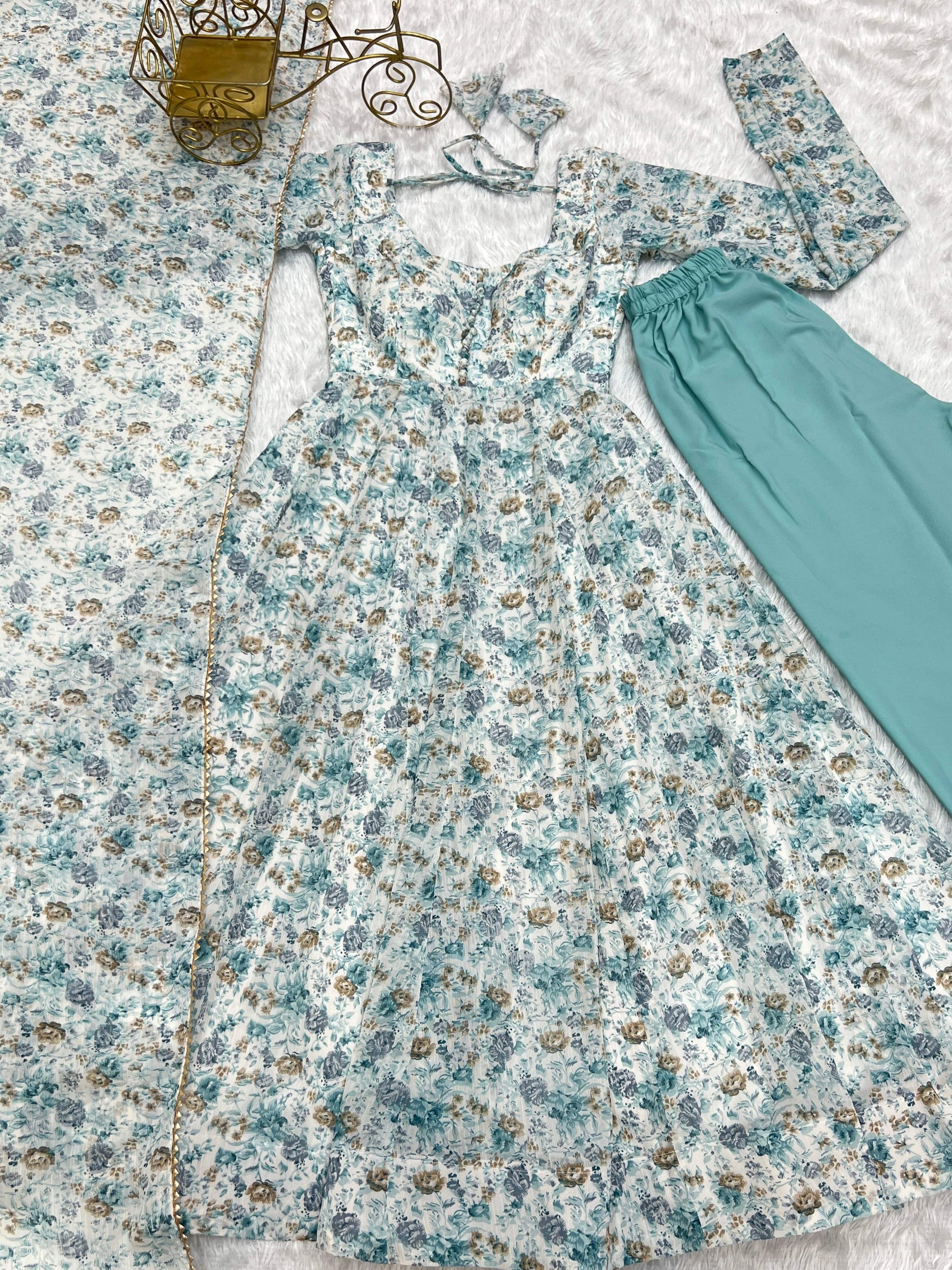 Exquisite Chiffon Floral Digital Printed Fully Stitched Anarkali Pant Suit - INDIAN ELEGANCE