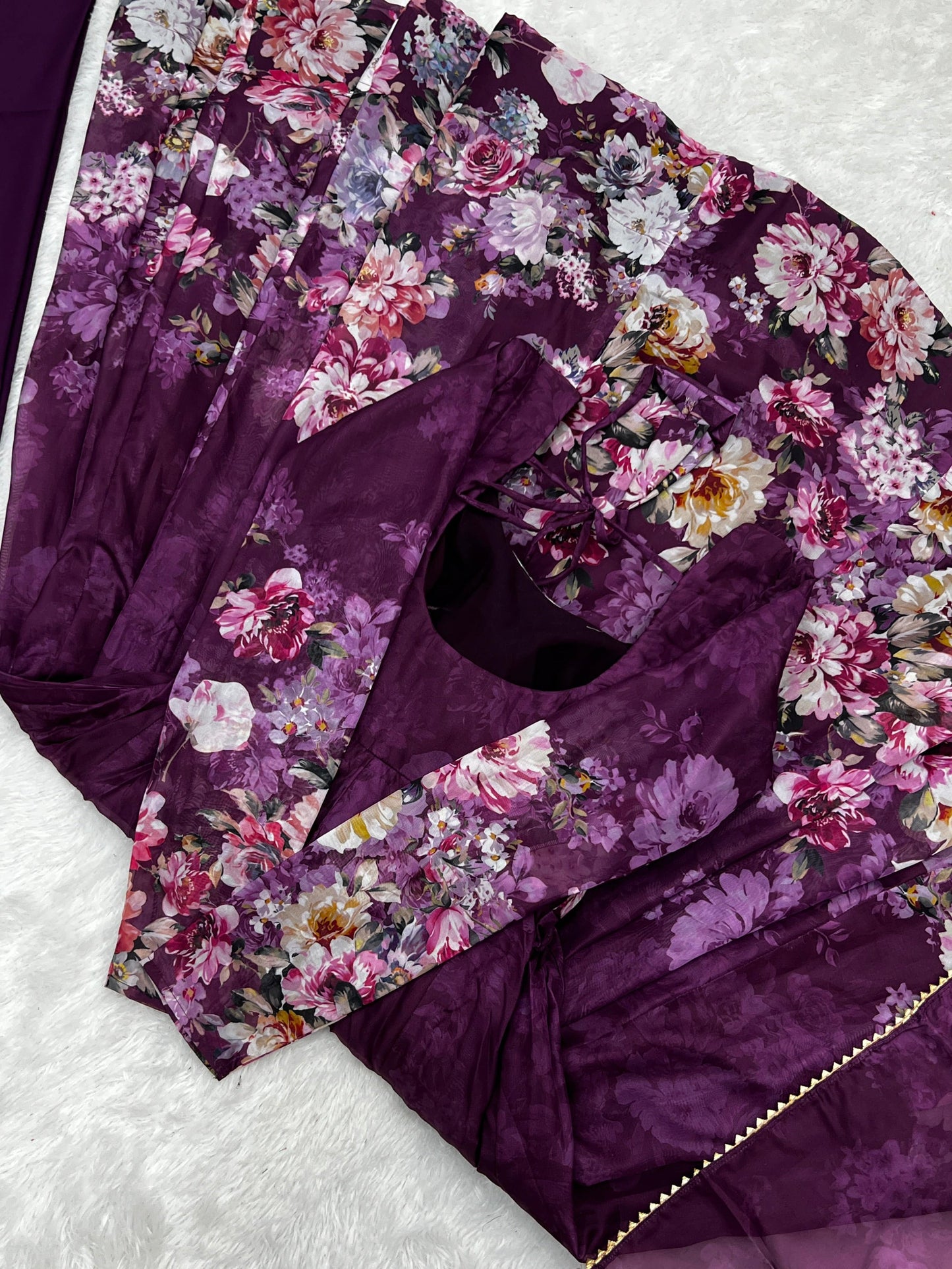 Lovely Organza Silk Floral Digital Printed Anarkali Pant Suit - INDIAN ELEGANCE