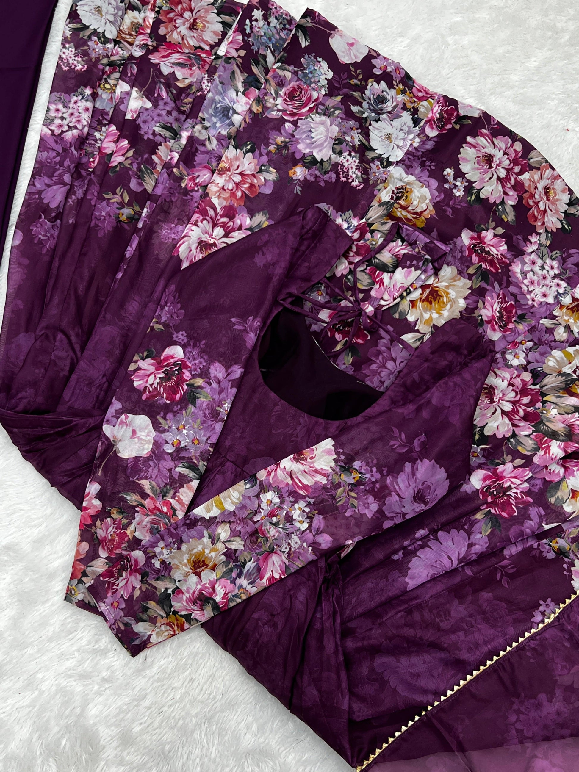 Lovely Organza Silk Floral Digital Printed Anarkali Pant Suit - INDIAN ELEGANCE