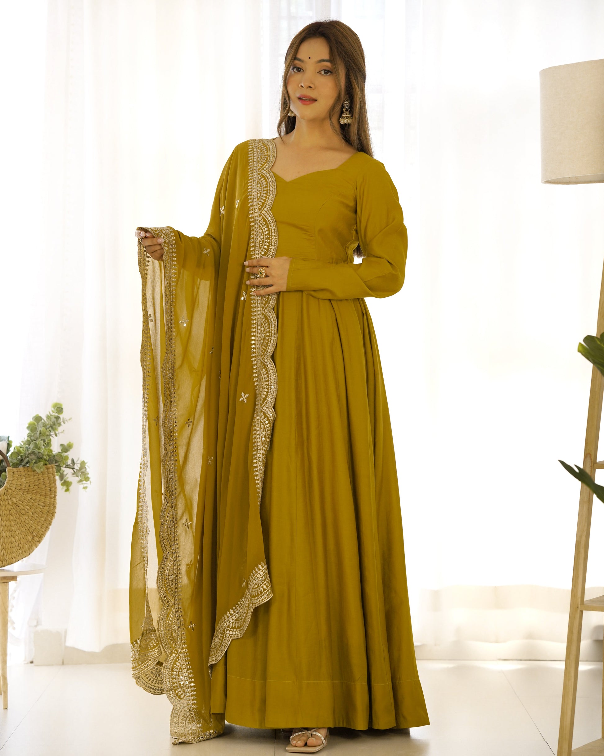 Exquisite Pure Romansilk Chanderi Designer Anarkali Pant Suit - INDIAN ELEGANCE