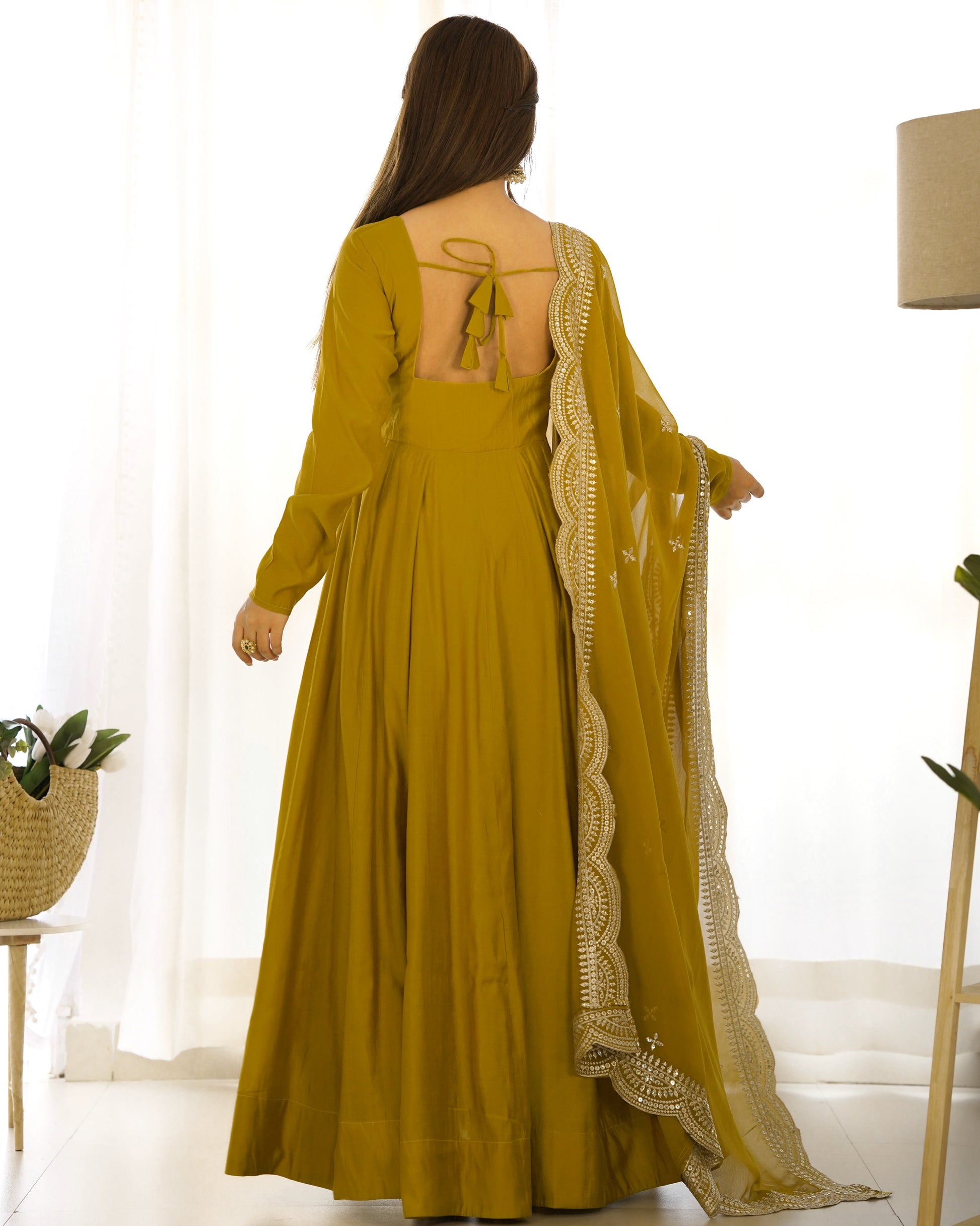 Exquisite Pure Romansilk Chanderi Designer Anarkali Pant Suit - INDIAN ELEGANCE