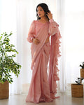Classic Jimmy Choo Organza Silk Ready To Wear Saree - Fully Stiched Blouse