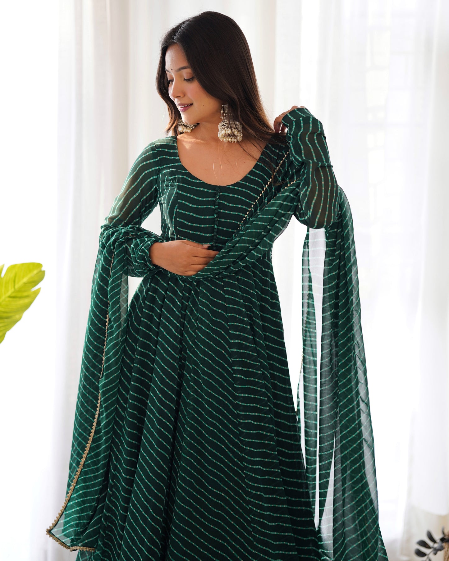 Green Color Laheriya Print Georgette  Anarkali Suit