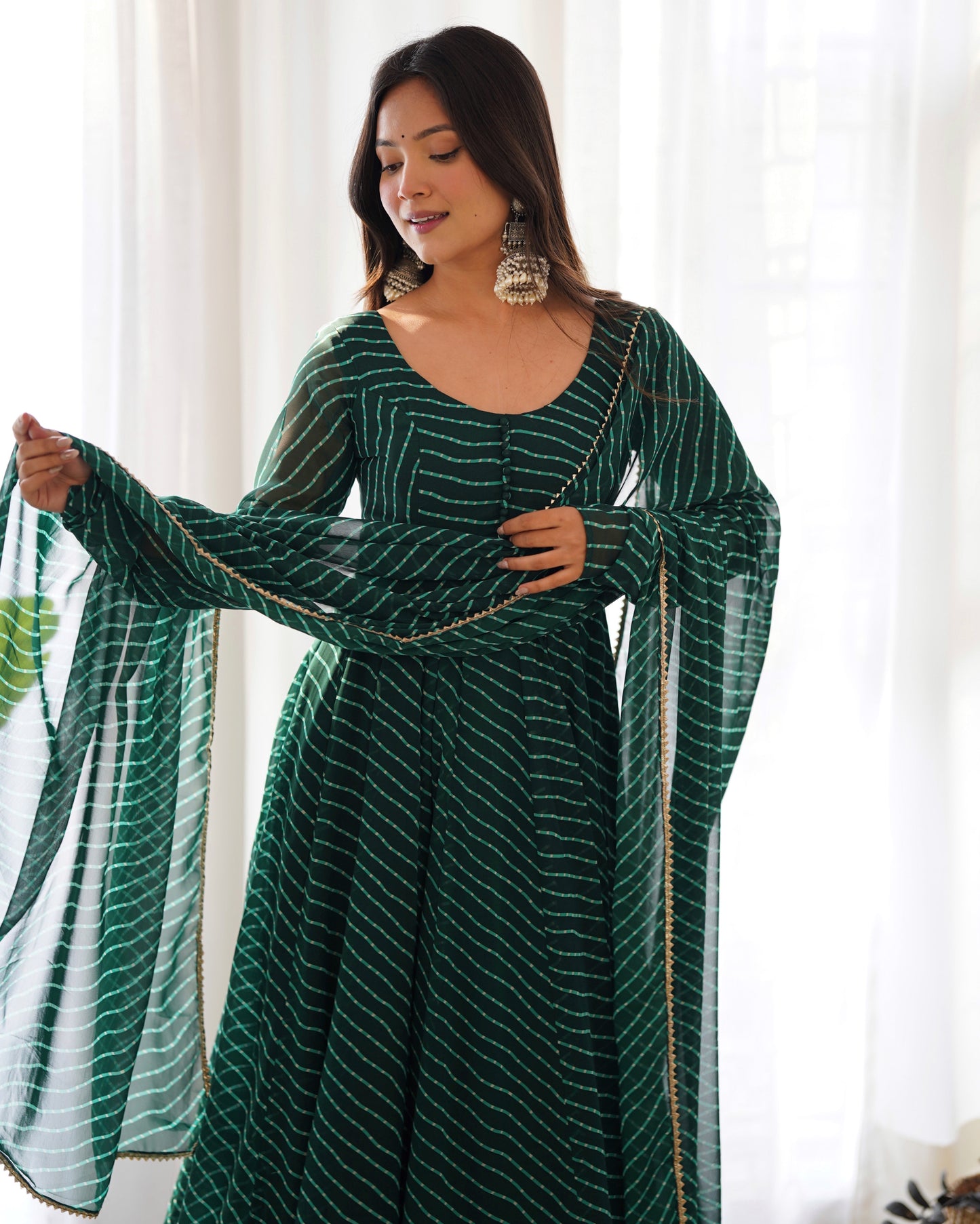 Green Color Laheriya Print Georgette  Anarkali Suit