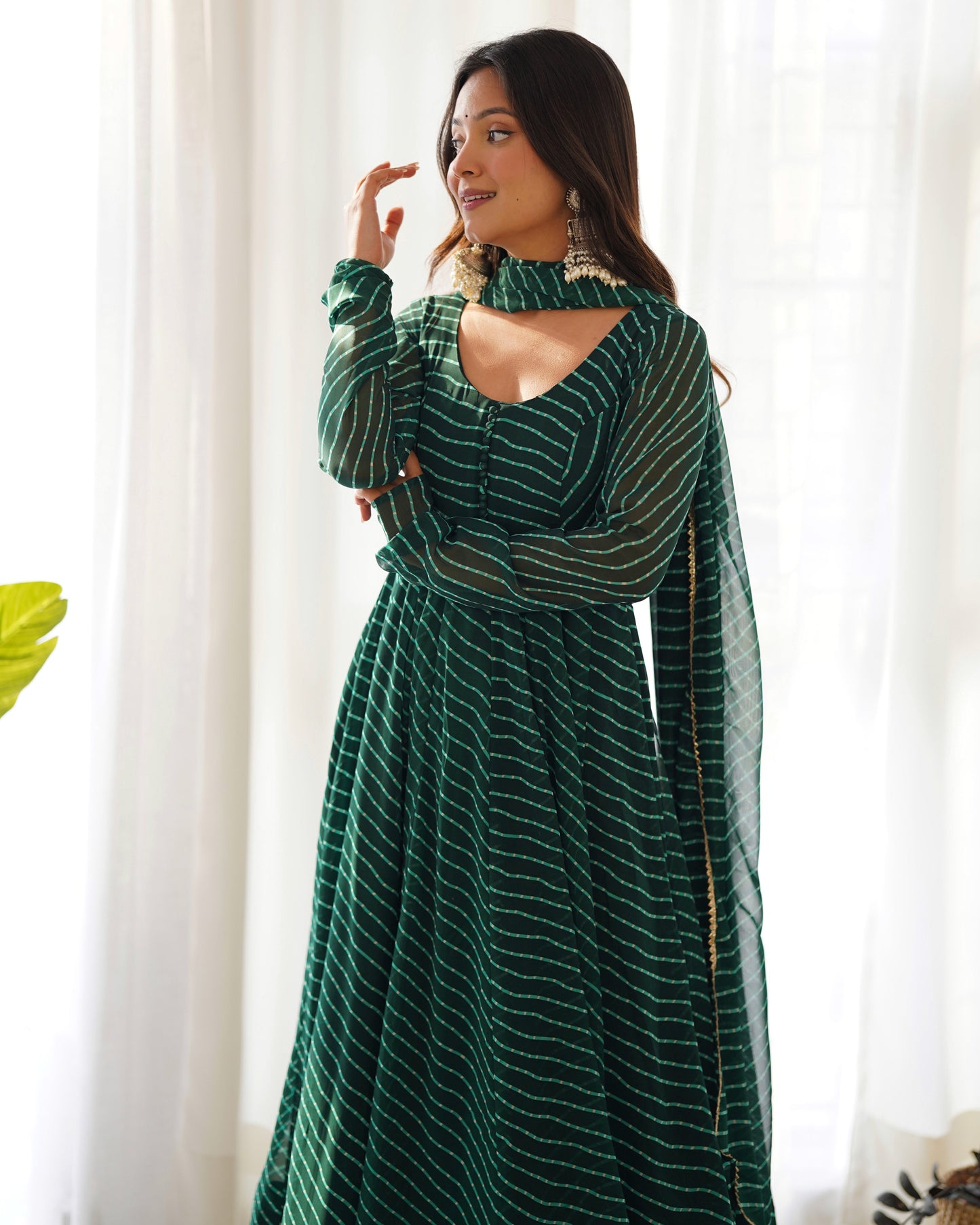 Green Color Laheriya Print Georgette  Anarkali Suit