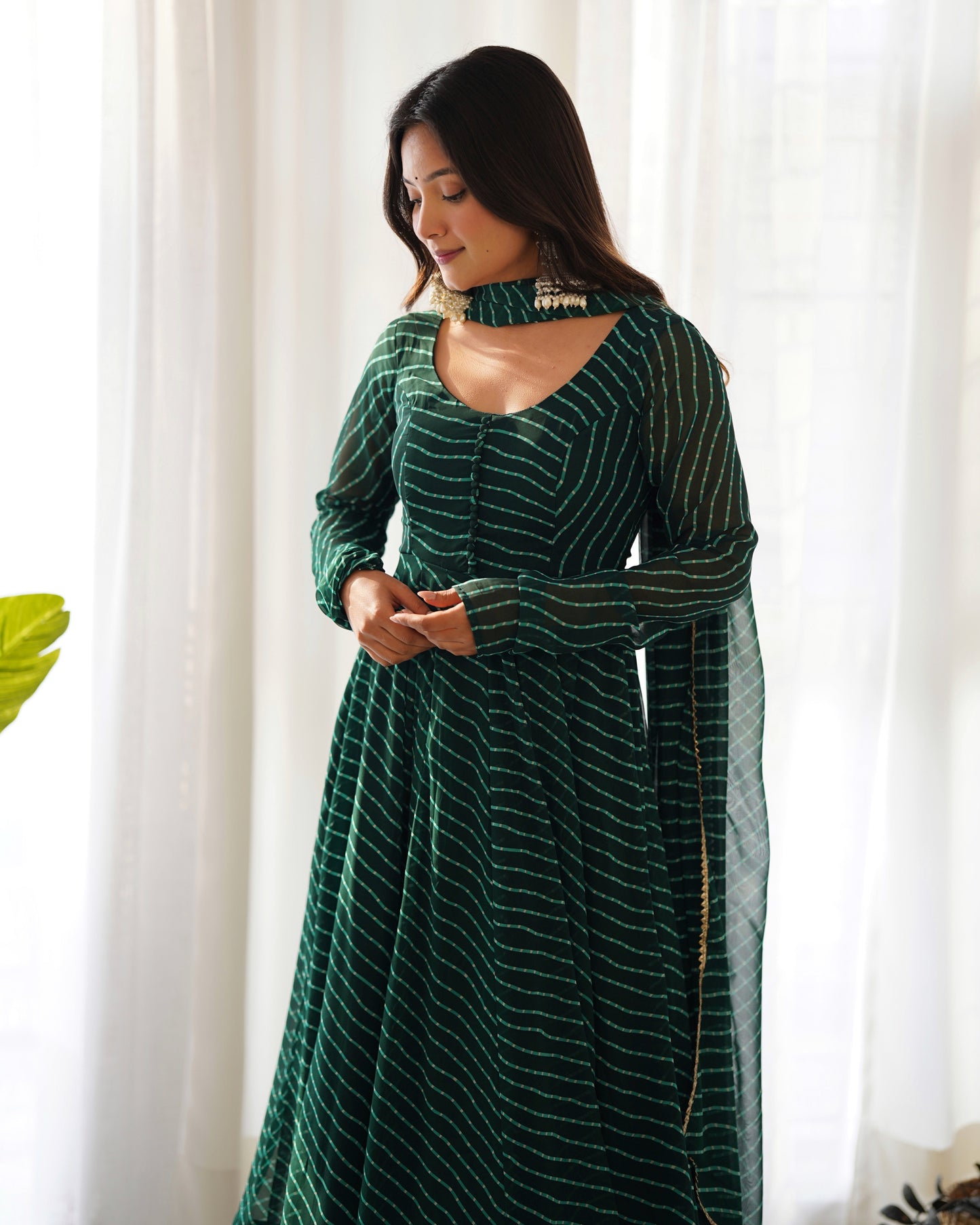 Green Color Laheriya Print Georgette  Anarkali Suit