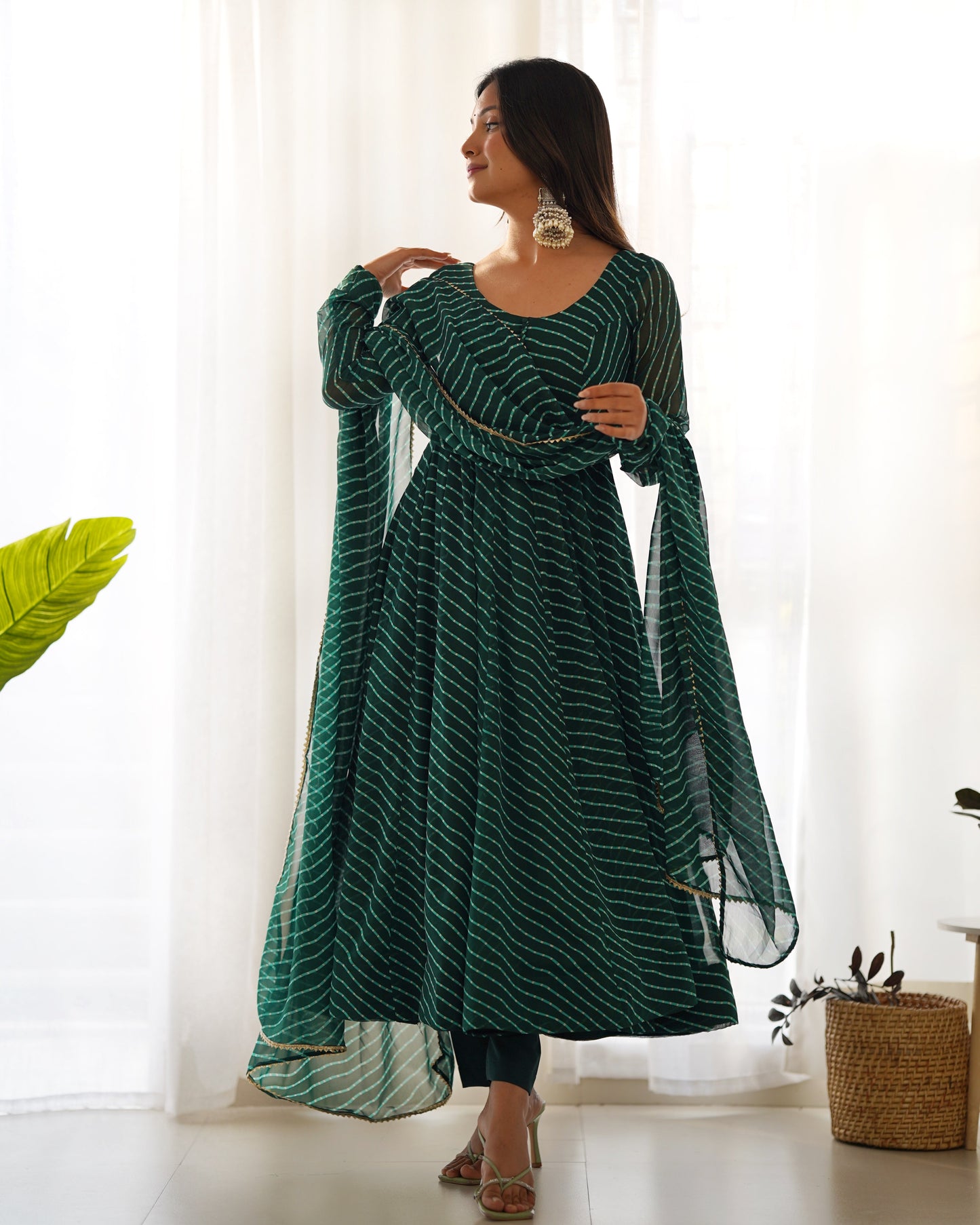 Green Color Laheriya Print Georgette  Anarkali Suit