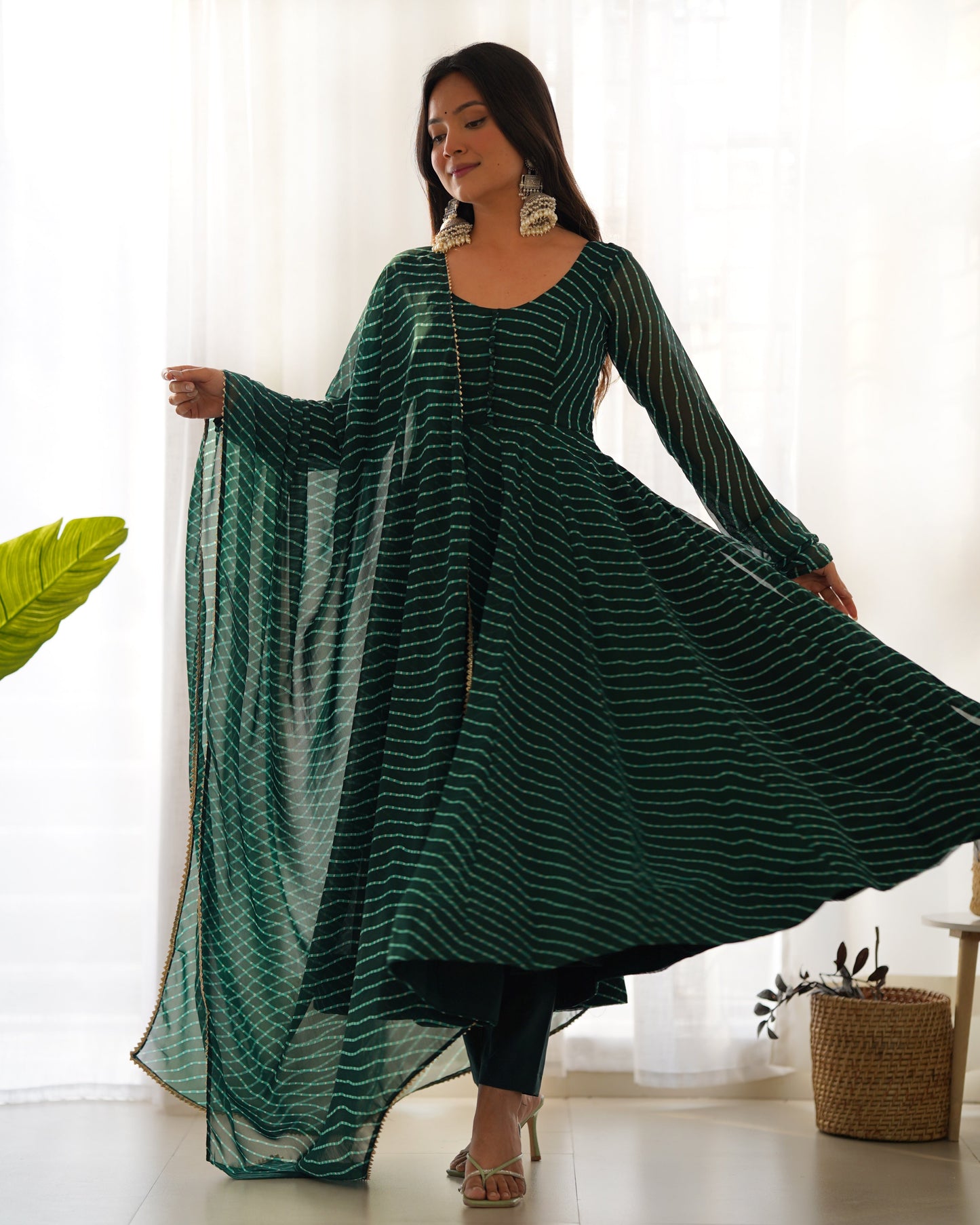 Green Color Laheriya Print Georgette  Anarkali Suit