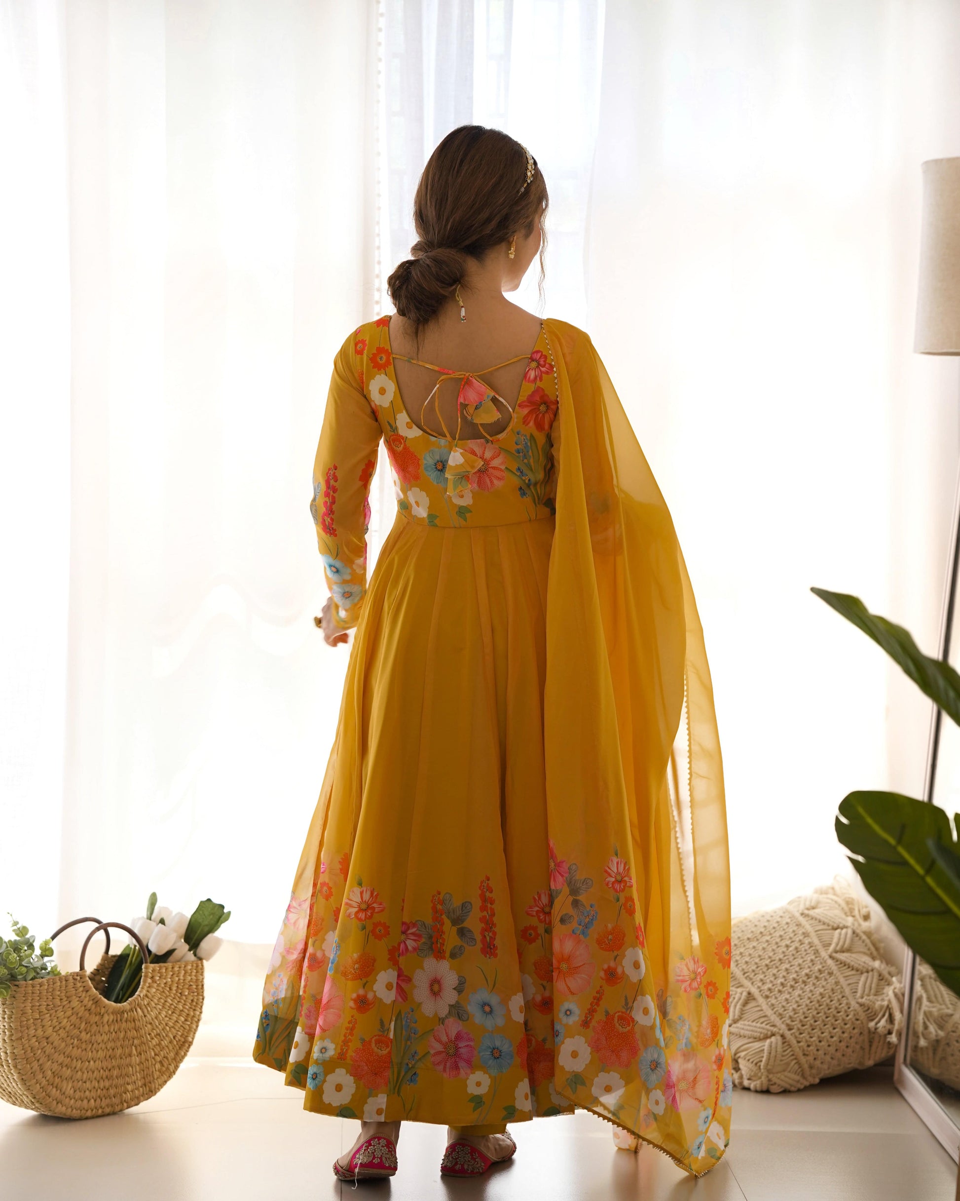 Breathtaking Organza Silk Floral Printed Designer Anarkali Pant Suit - INDIAN ELEGANCE