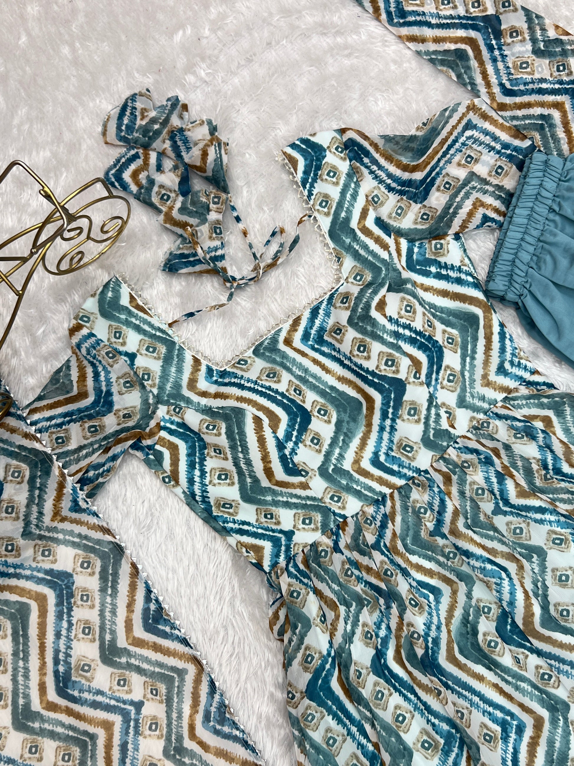 Resplendent Faux Georgette Zigzag Printed Anarkali Pant Suit - INDIAN ELEGANCE