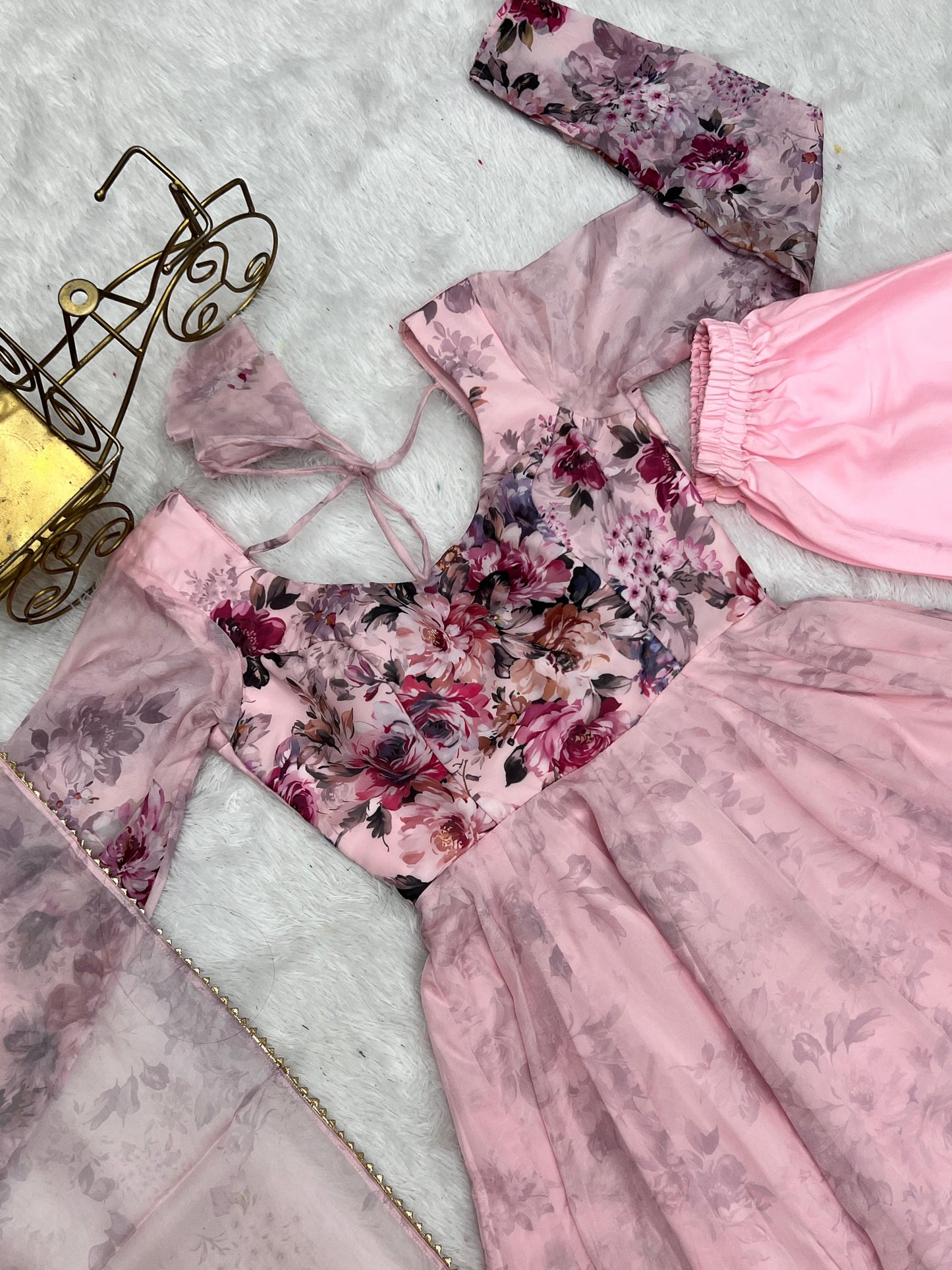 Lovely Organza Silk Floral Digital Printed Anarkali Pant Suit - INDIAN ELEGANCE