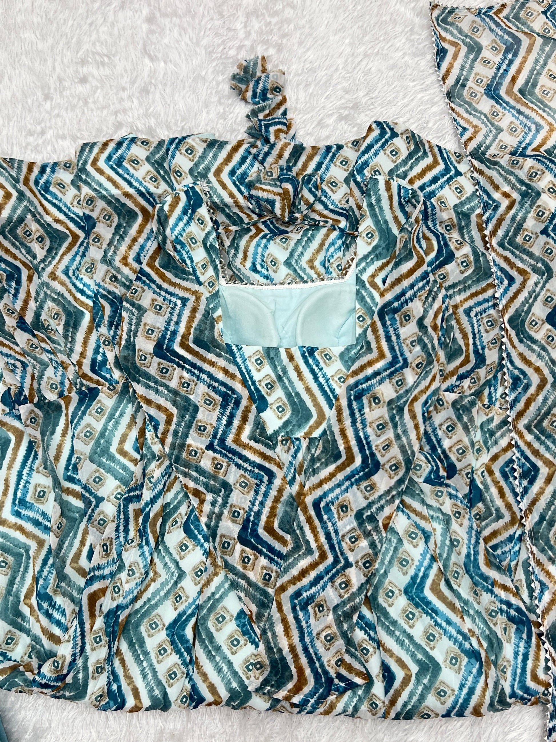 Resplendent Faux Georgette Zigzag Printed Anarkali Pant Suit - INDIAN ELEGANCE