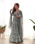 Ready To Wear Fully Stiched 7 MTR Flair  Zigzag Printed Anarkali Gown