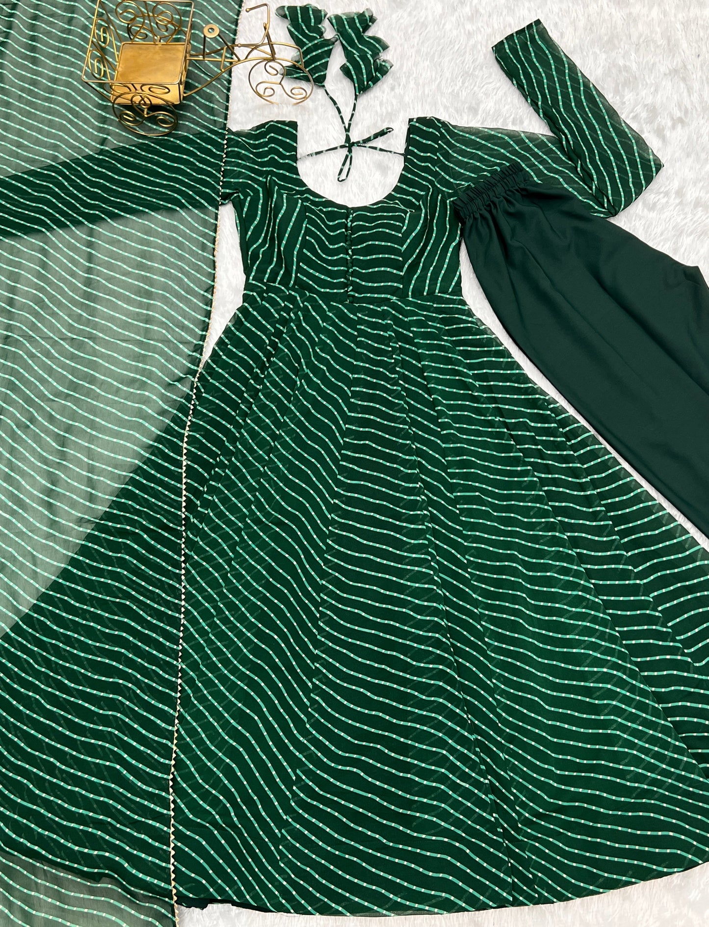 Green Color Laheriya Print Georgette  Anarkali Suit
