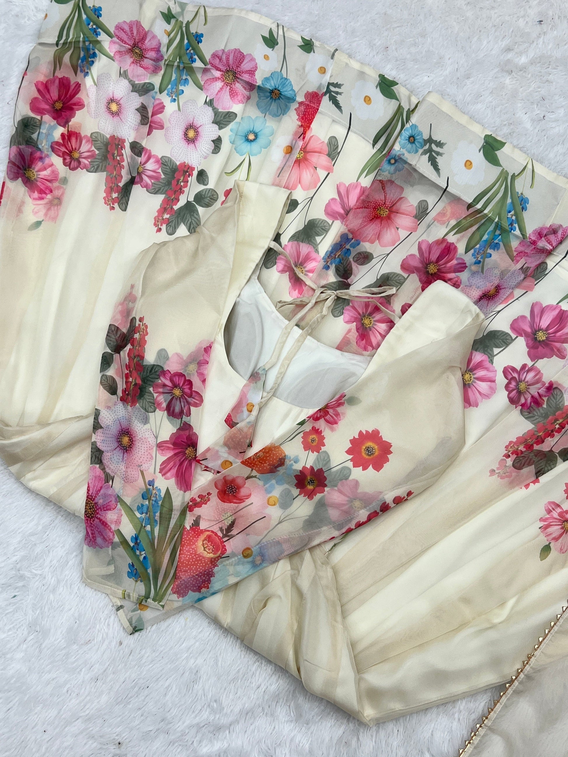 Breathtaking Organza Silk Floral Printed Designer Anarkali Pant Suit - INDIAN ELEGANCE