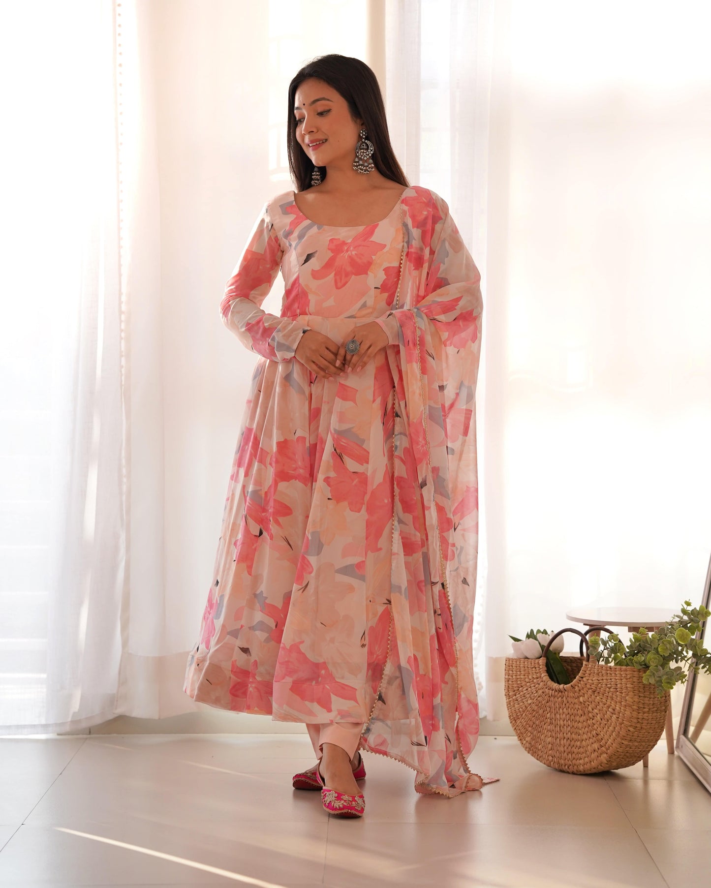 Bewitching Faux Georgette Printed Designer Anarkali Pant Suit - INDIAN ELEGANCE