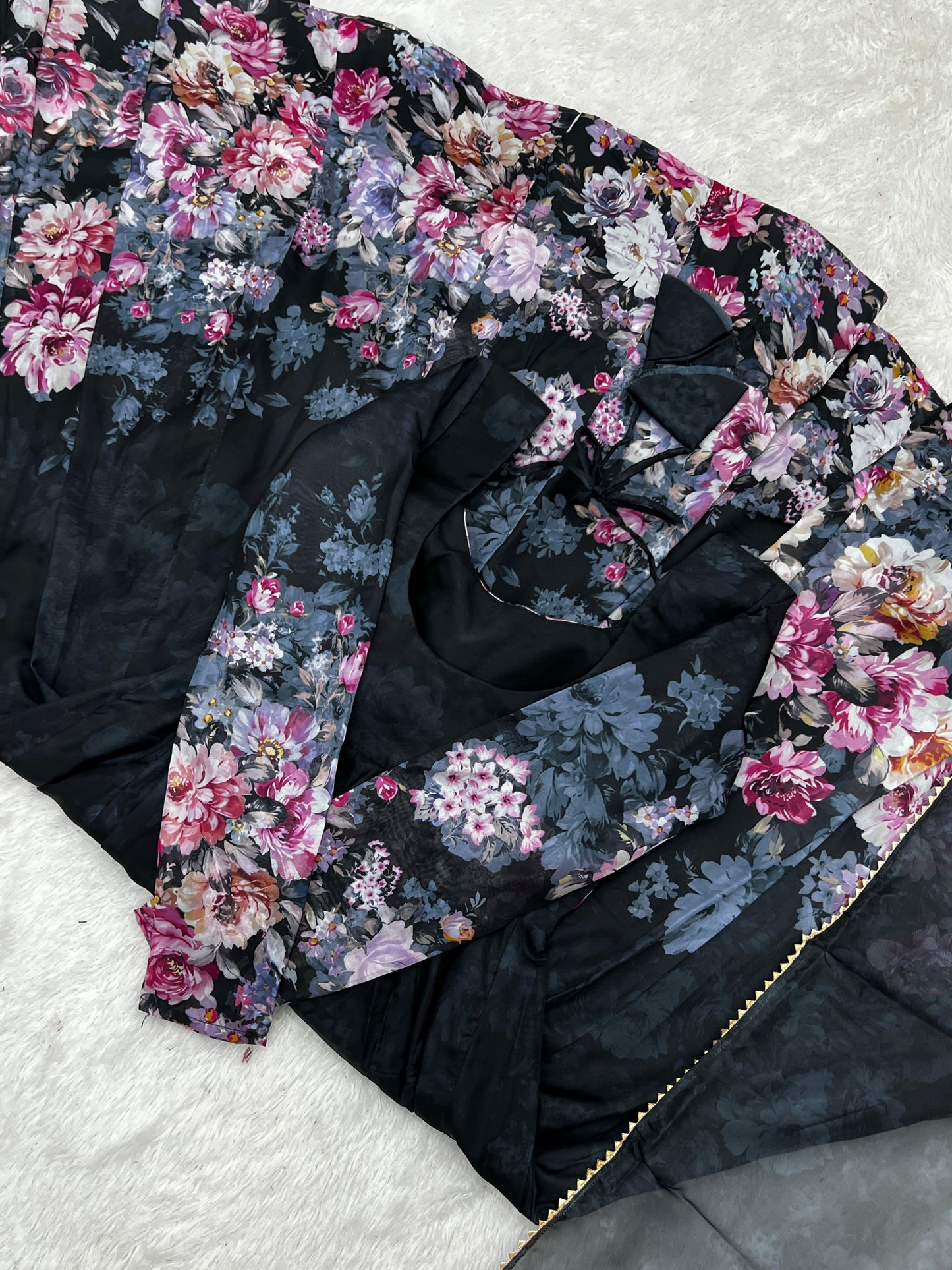 Lovely Organza Silk Floral Digital Printed Anarkali Pant Suit - INDIAN ELEGANCE