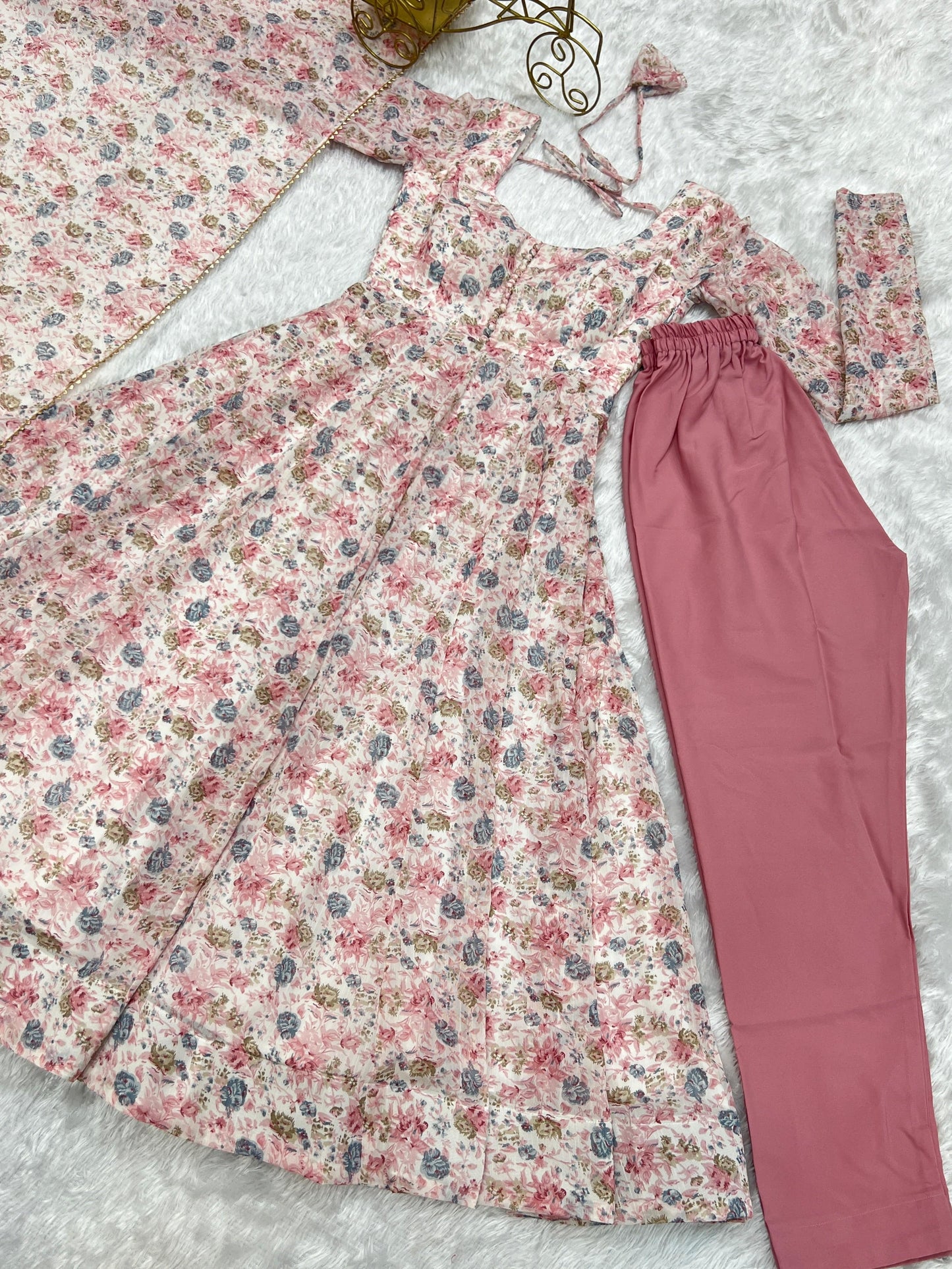 Exquisite Chiffon Floral Digital Printed Fully Stitched Anarkali Pant Suit - INDIAN ELEGANCE