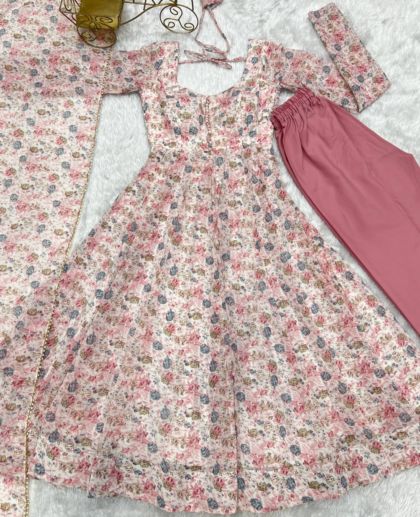 Exquisite Chiffon Floral Digital Printed Fully Stitched Anarkali Pant Suit - INDIAN ELEGANCE