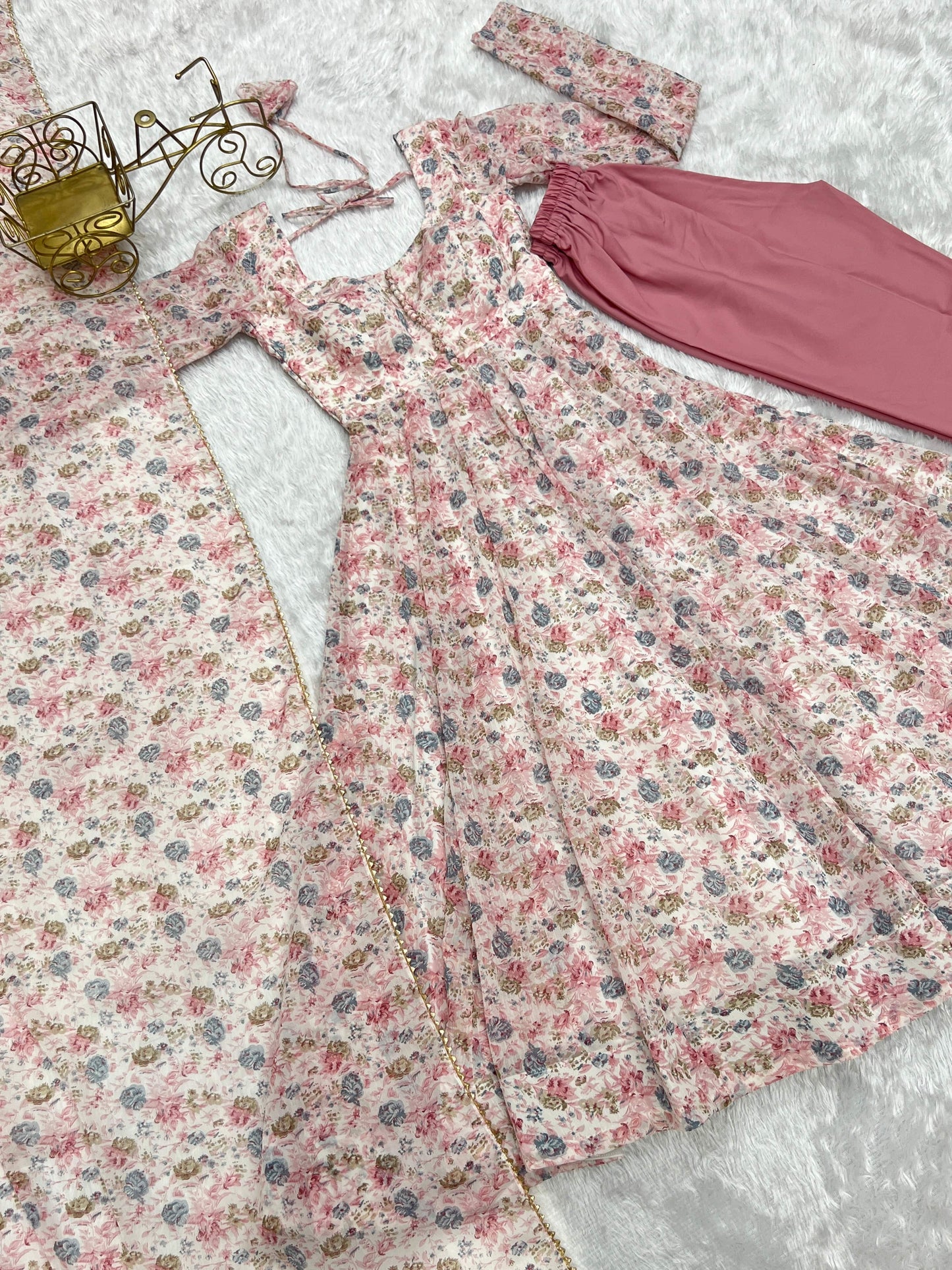 Exquisite Chiffon Floral Digital Printed Fully Stitched Anarkali Pant Suit - INDIAN ELEGANCE