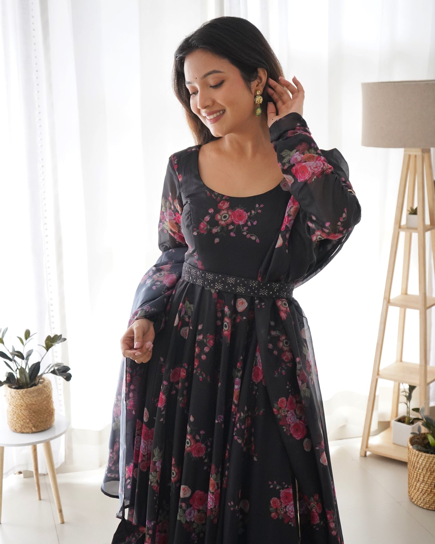 Glamorous Organza Silk Floral Printed Designer Anarkali Pant Suit - INDIAN ELEGANCE