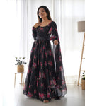 Elegant  Organza Silk Floral Printed Designer Anarkali  Suit With Dupatta