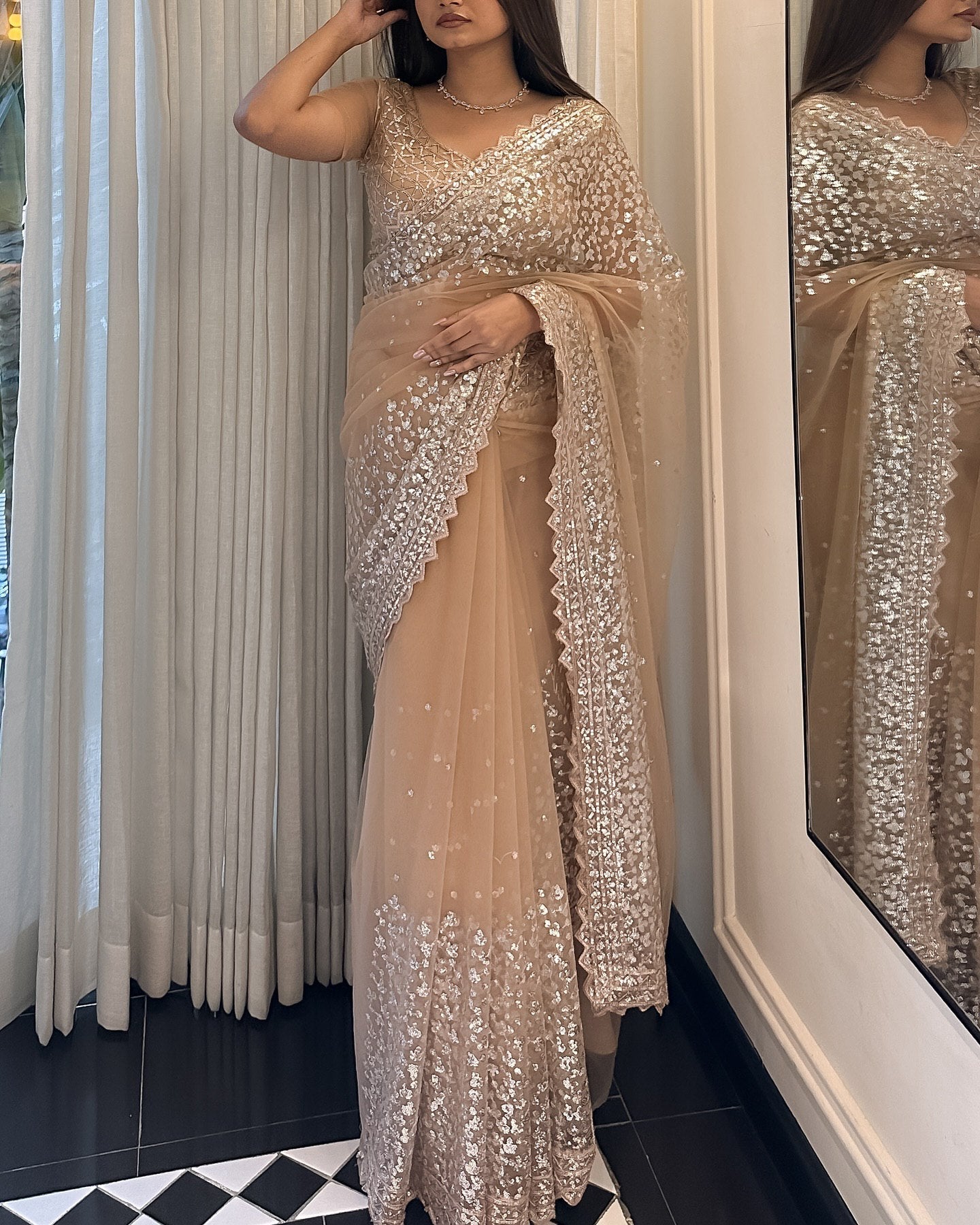 Designer Butterfly Mono Net Saree With Thread & Sequins Work
