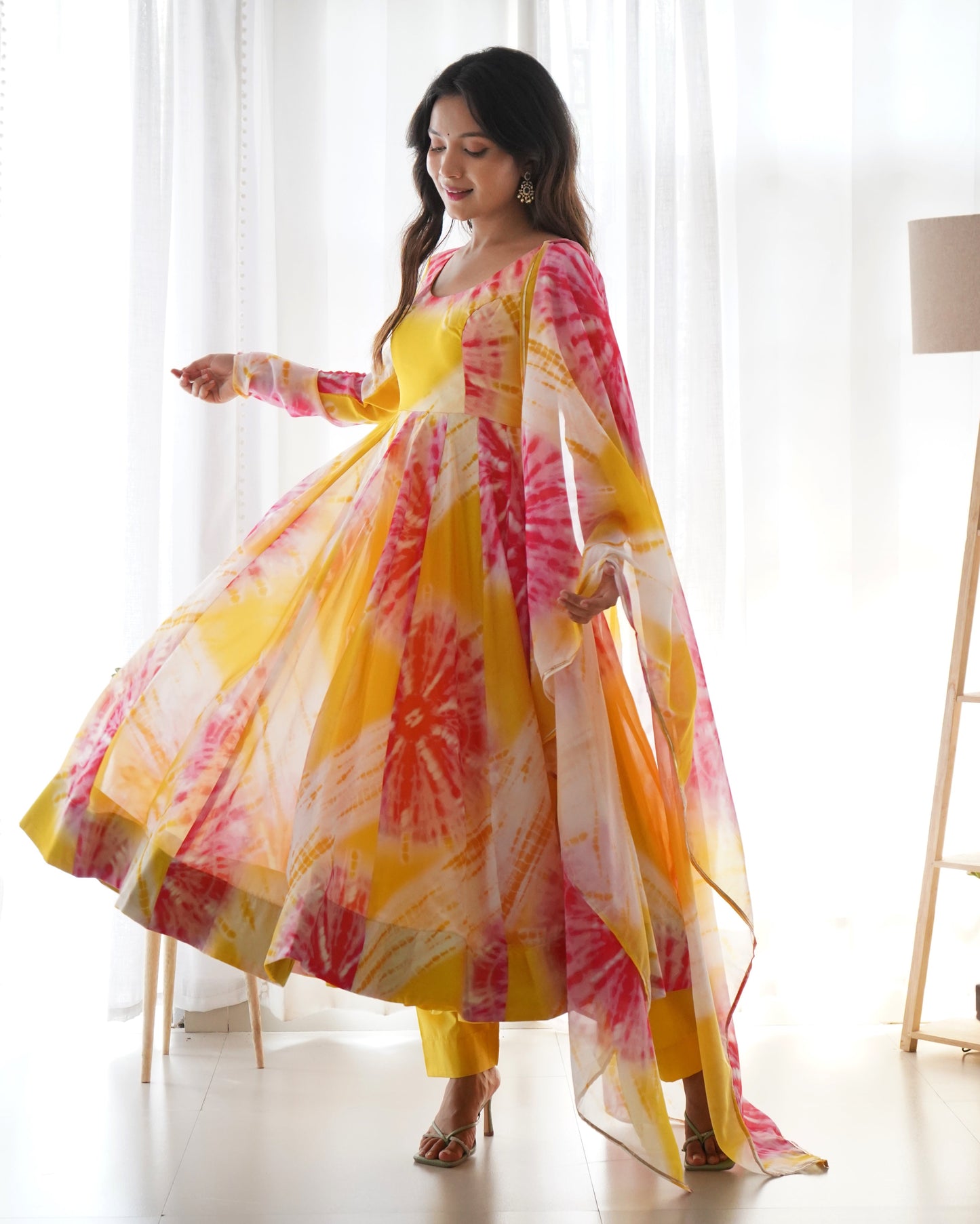 Luminous Yellow Floral Printed Fully Stitched Anarkali Pant Suit - INDIAN ELEGANCE