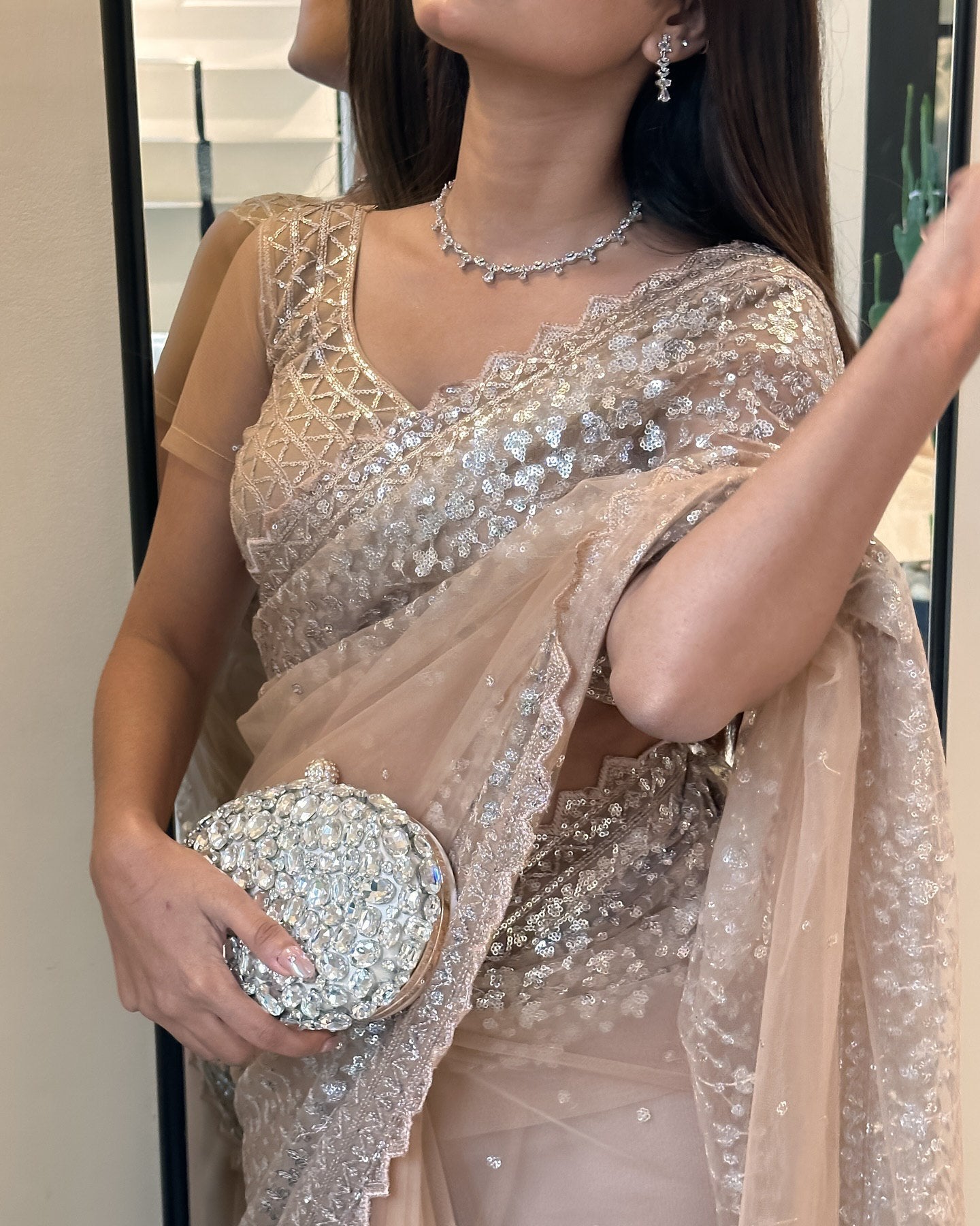 Designer Butterfly Mono Net Saree With Thread & Sequins Work