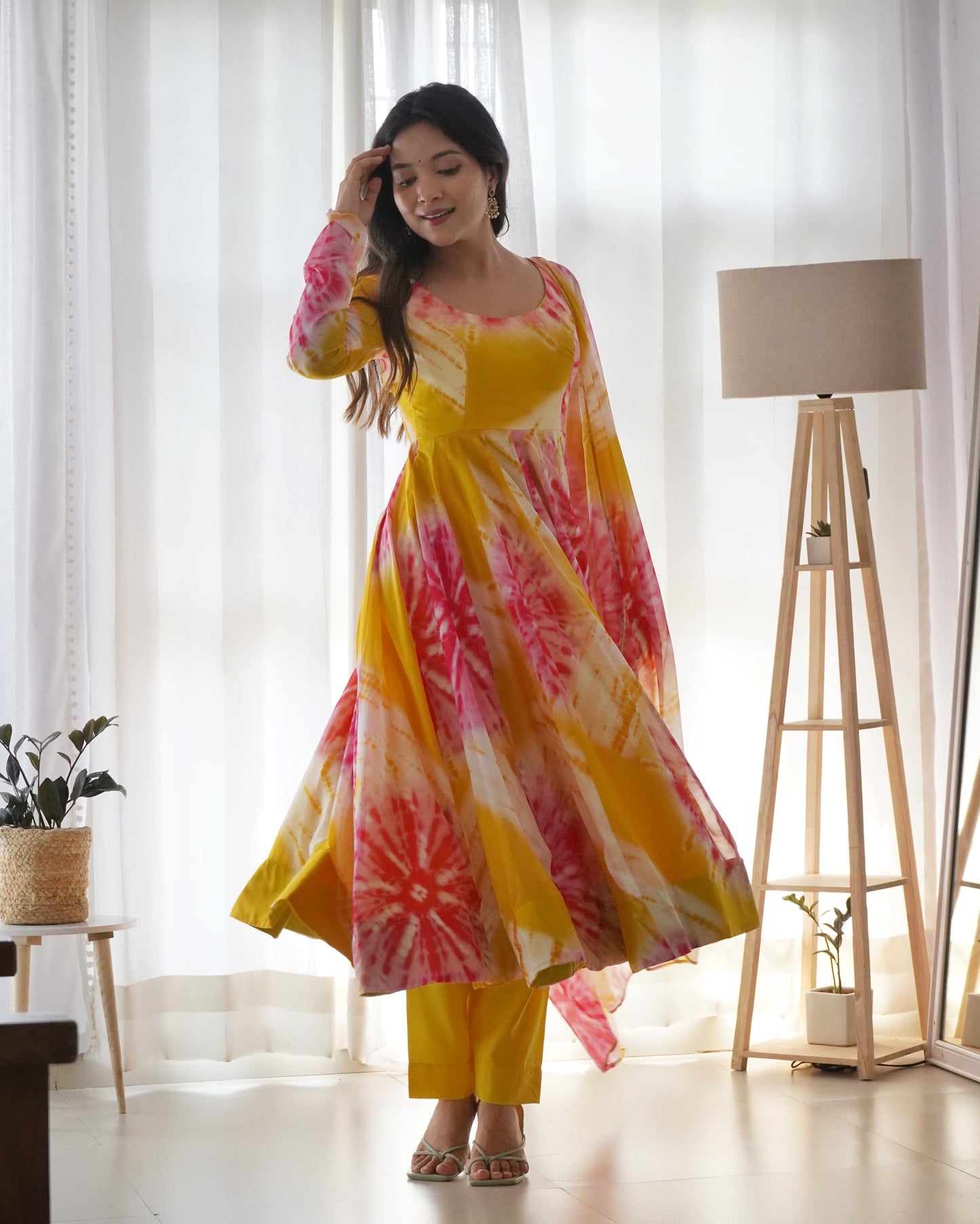 Luminous Yellow Floral Printed Fully Stitched Anarkali Pant Suit - INDIAN ELEGANCE