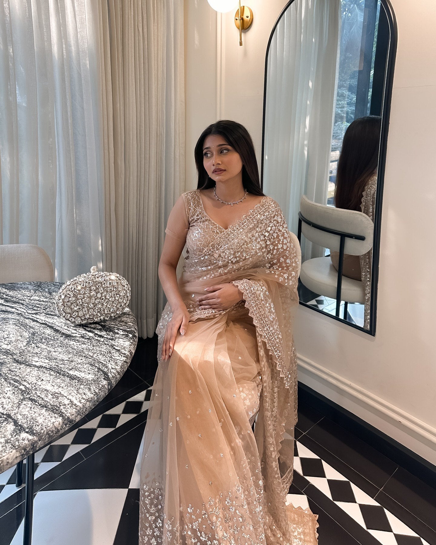 Designer Butterfly Mono Net Saree With Thread & Sequins Work