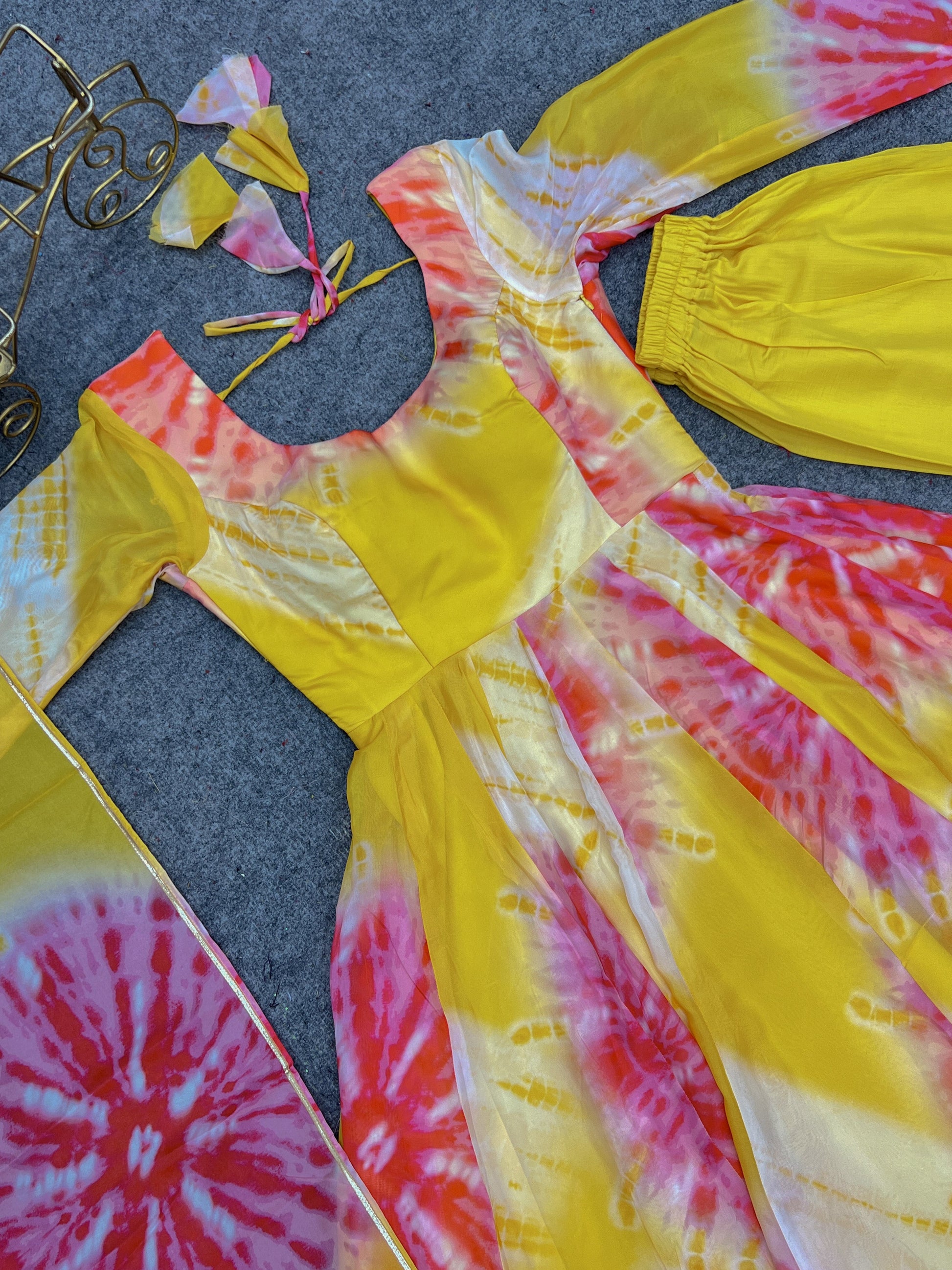 Luminous Yellow Floral Printed Fully Stitched Anarkali Pant Suit - INDIAN ELEGANCE