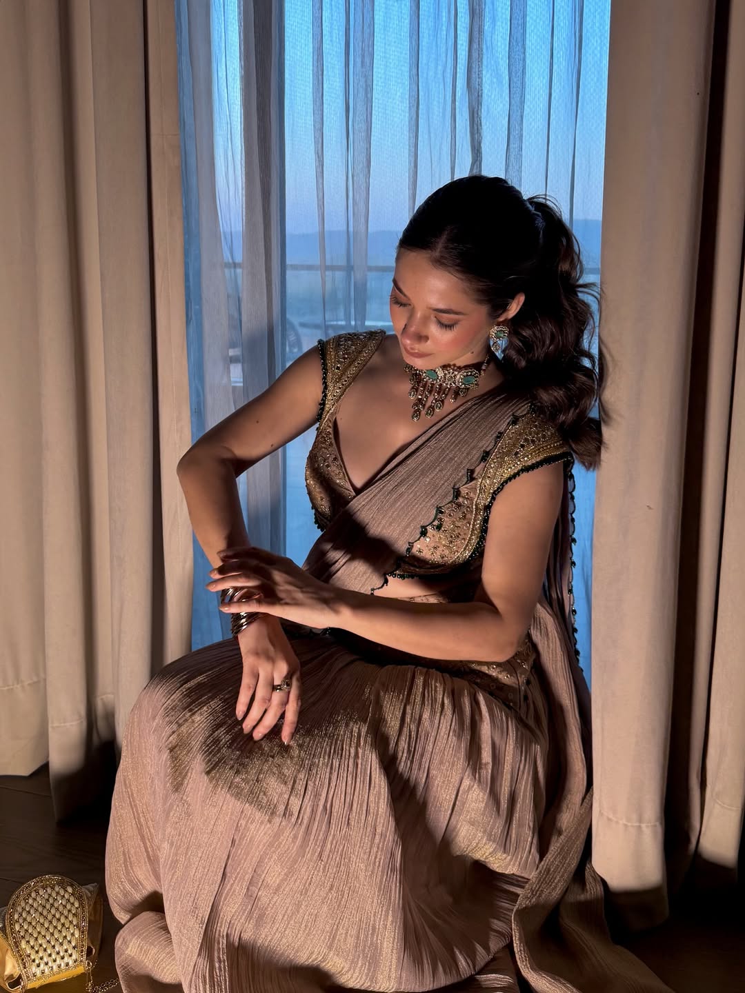 Designer Ready-to-Wear Faux Georgette Real Mirror Work Saree