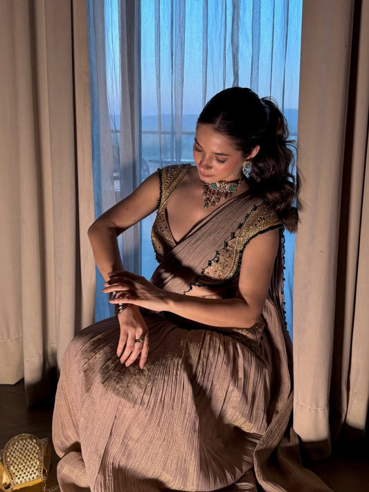 Designer Ready-to-Wear Faux Georgette Real Mirror Work Saree