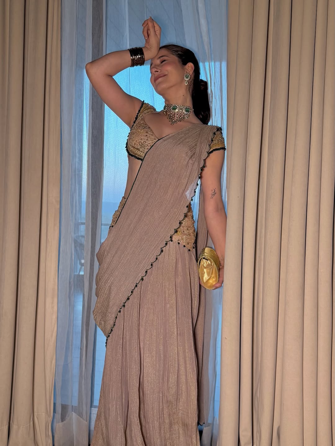 Designer Ready-to-Wear Faux Georgette Real Mirror Work Saree