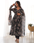 Black Multi floral print Fully Stiched  Anarkali suits