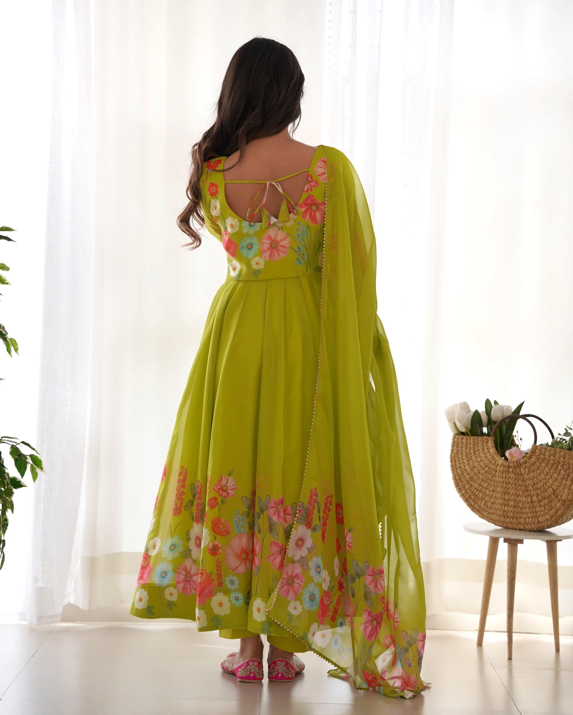 Breathtaking Organza Silk Floral Printed Designer Anarkali Pant Suit - INDIAN ELEGANCE