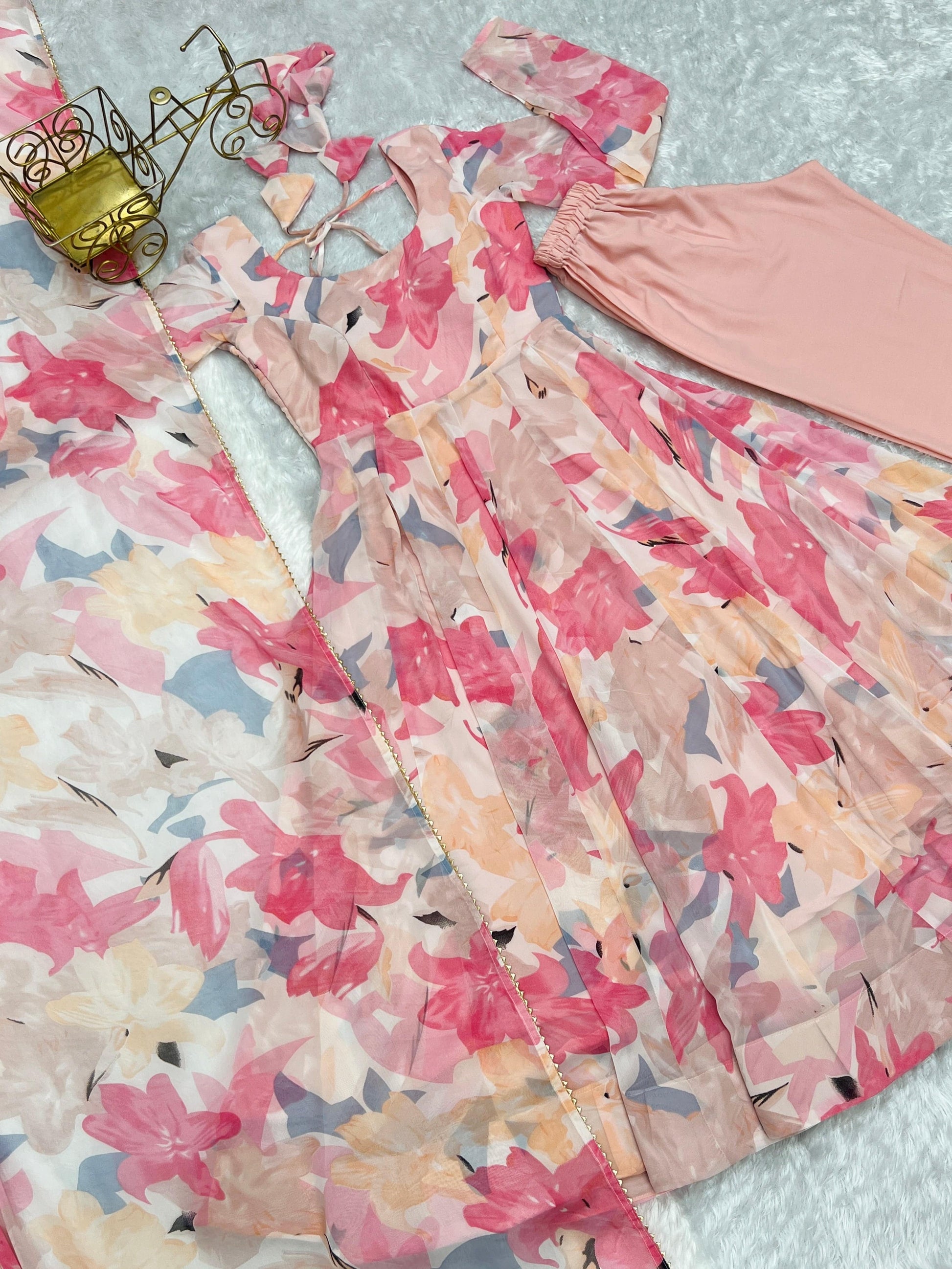 Bewitching Faux Georgette Printed Designer Anarkali Pant Suit - INDIAN ELEGANCE