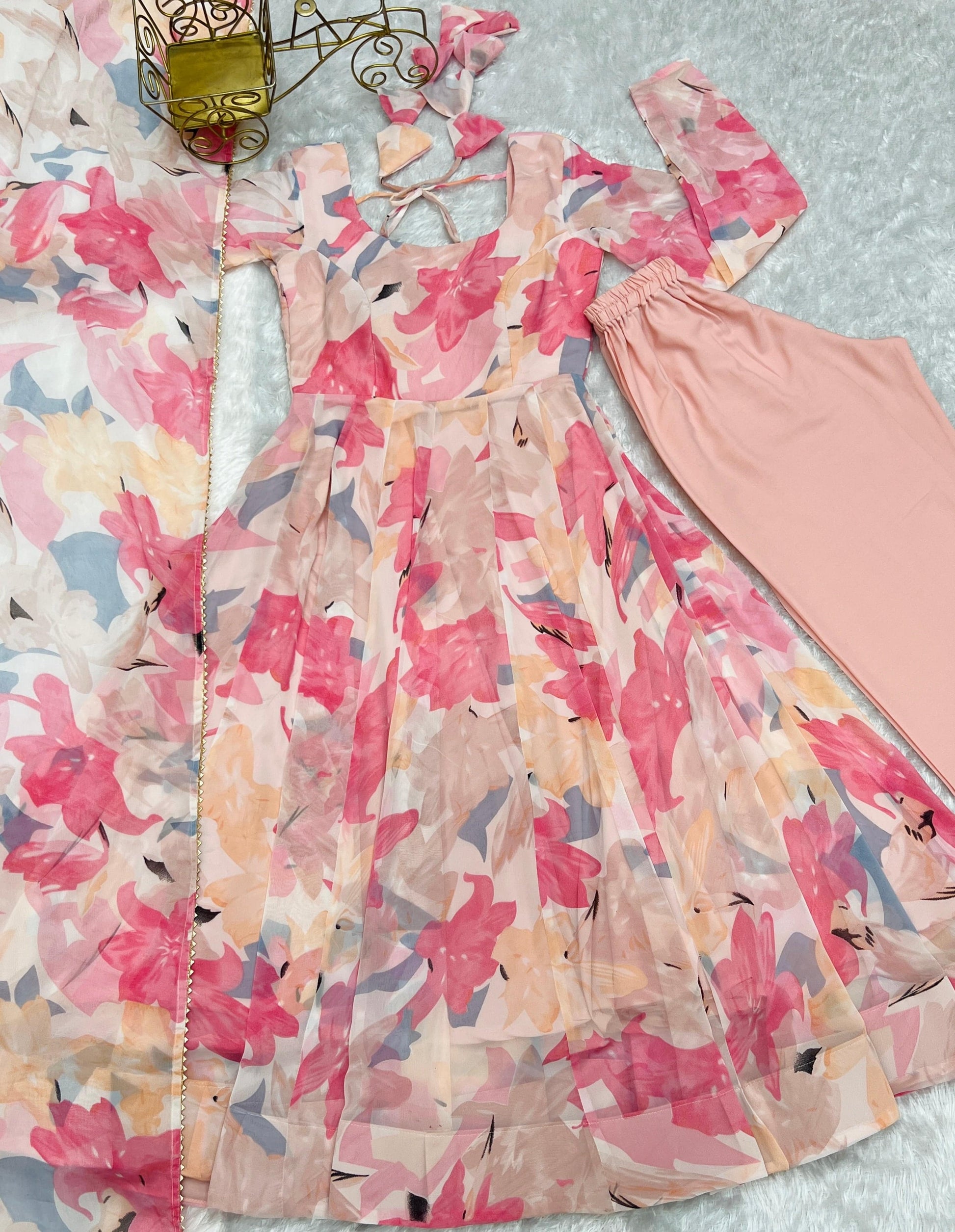 Bewitching Faux Georgette Printed Designer Anarkali Pant Suit - INDIAN ELEGANCE