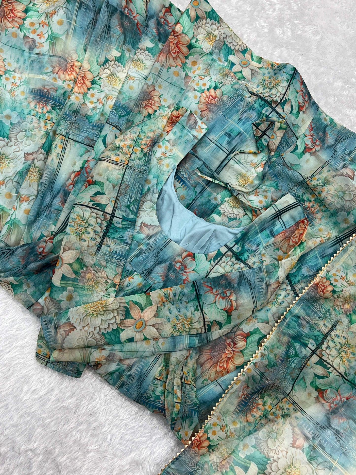 Graceful Organza Silk Intricate Printed Fully Stitched Anarkali Pant Suit - INDIAN ELEGANCE