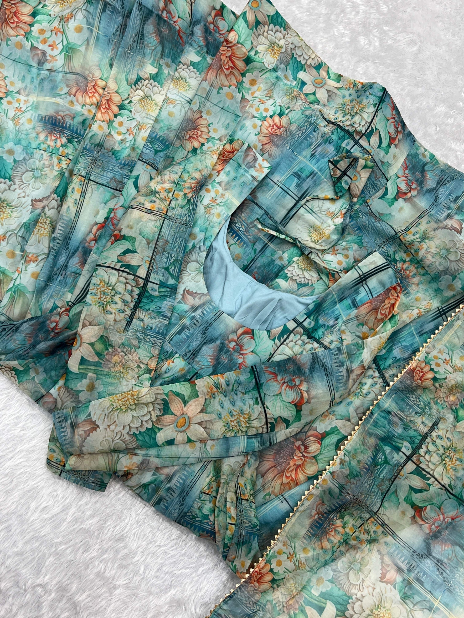 Graceful Organza Silk Intricate Printed Fully Stitched Anarkali Pant Suit - INDIAN ELEGANCE