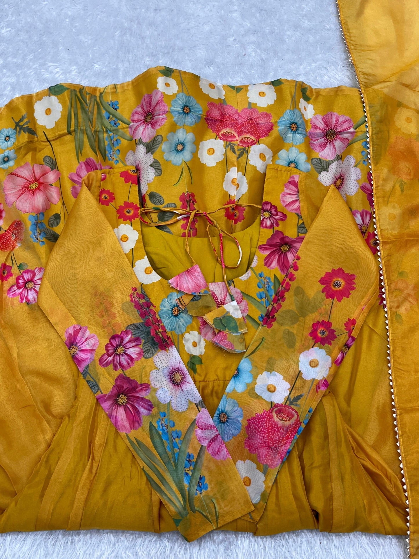 Breathtaking Organza Silk Floral Printed Designer Anarkali Pant Suit - INDIAN ELEGANCE