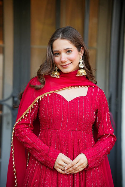 Elegance Pink Faux Blooming Kurta Sharara Set With Sequins & Zari Work