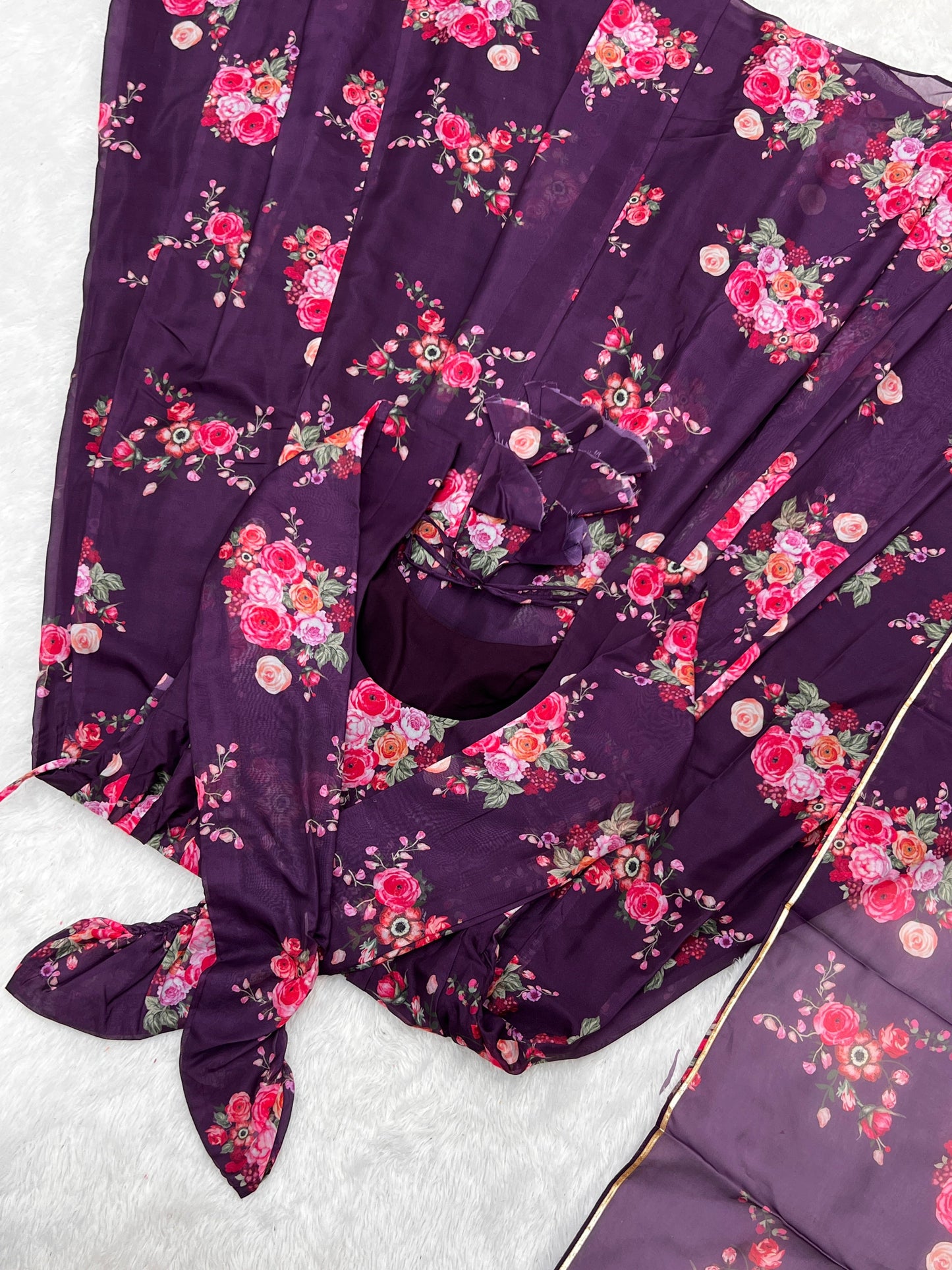 Glamorous Organza Silk Floral Printed Designer Anarkali Pant Suit - INDIAN ELEGANCE