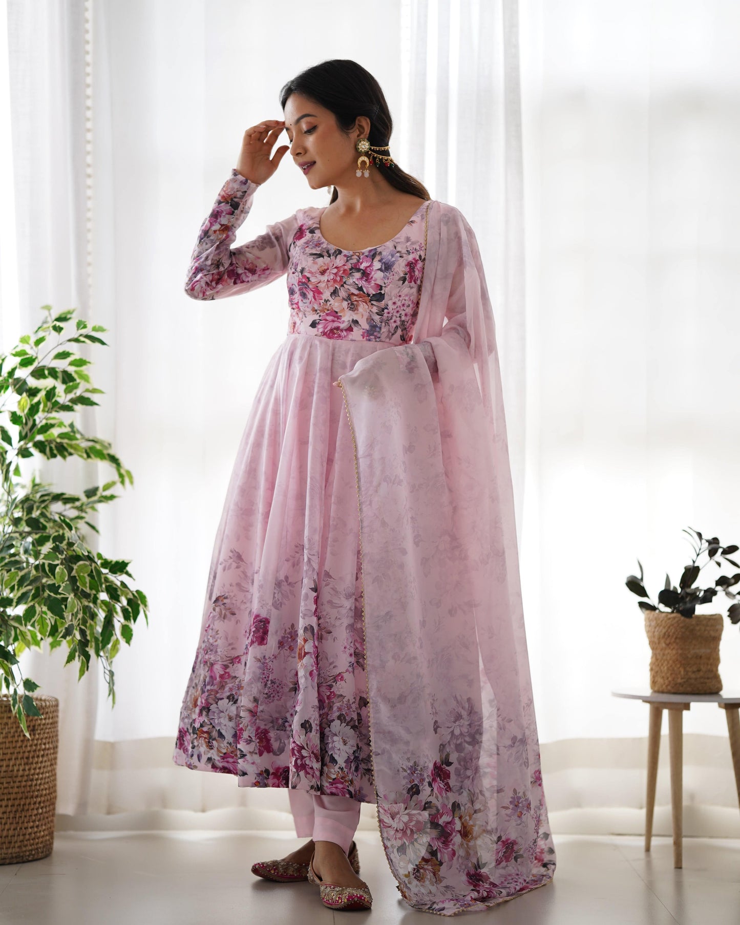 Lovely Organza Silk Floral Digital Printed Anarkali Pant Suit - INDIAN ELEGANCE