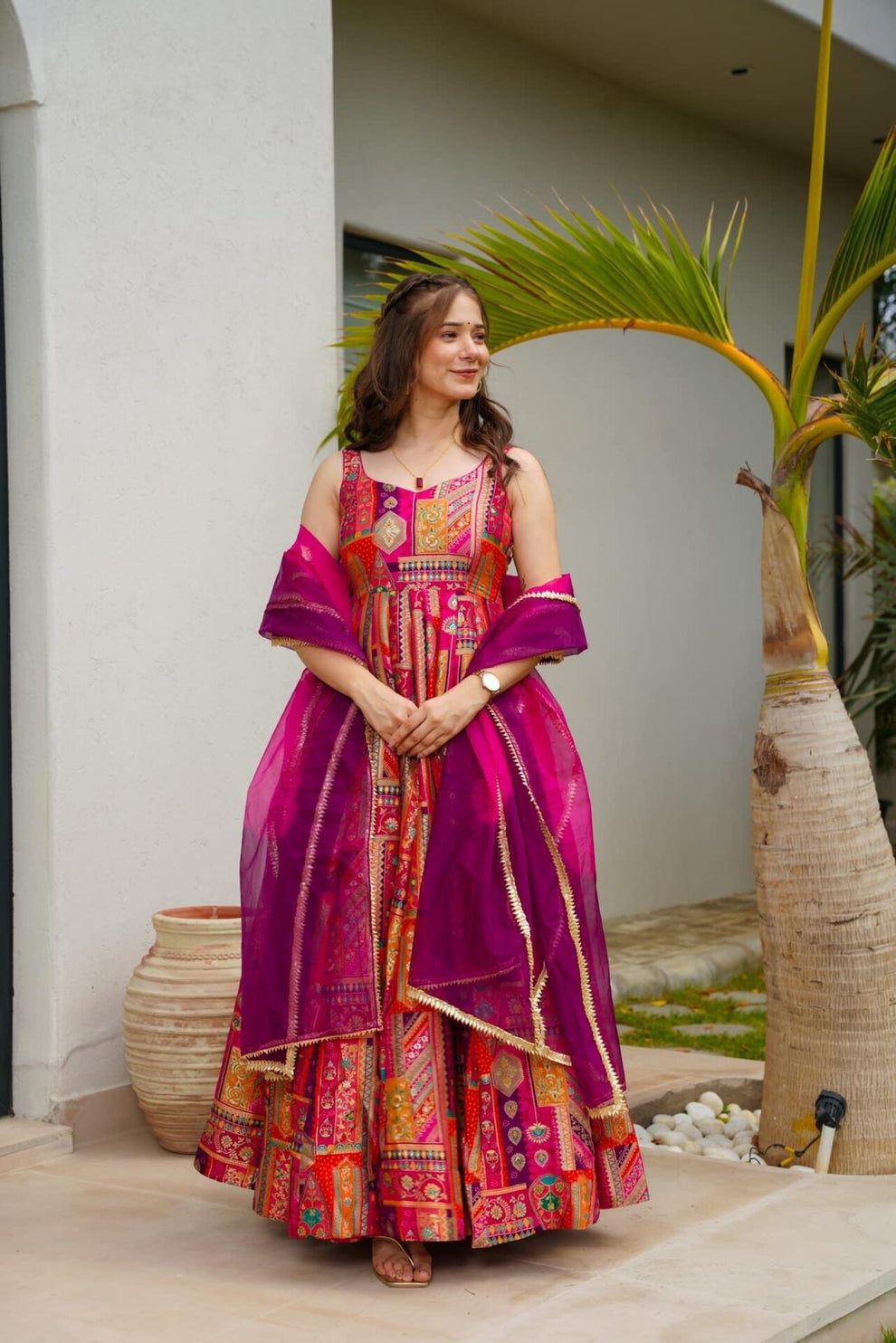 Anarkali Gown With Traditional Motifs