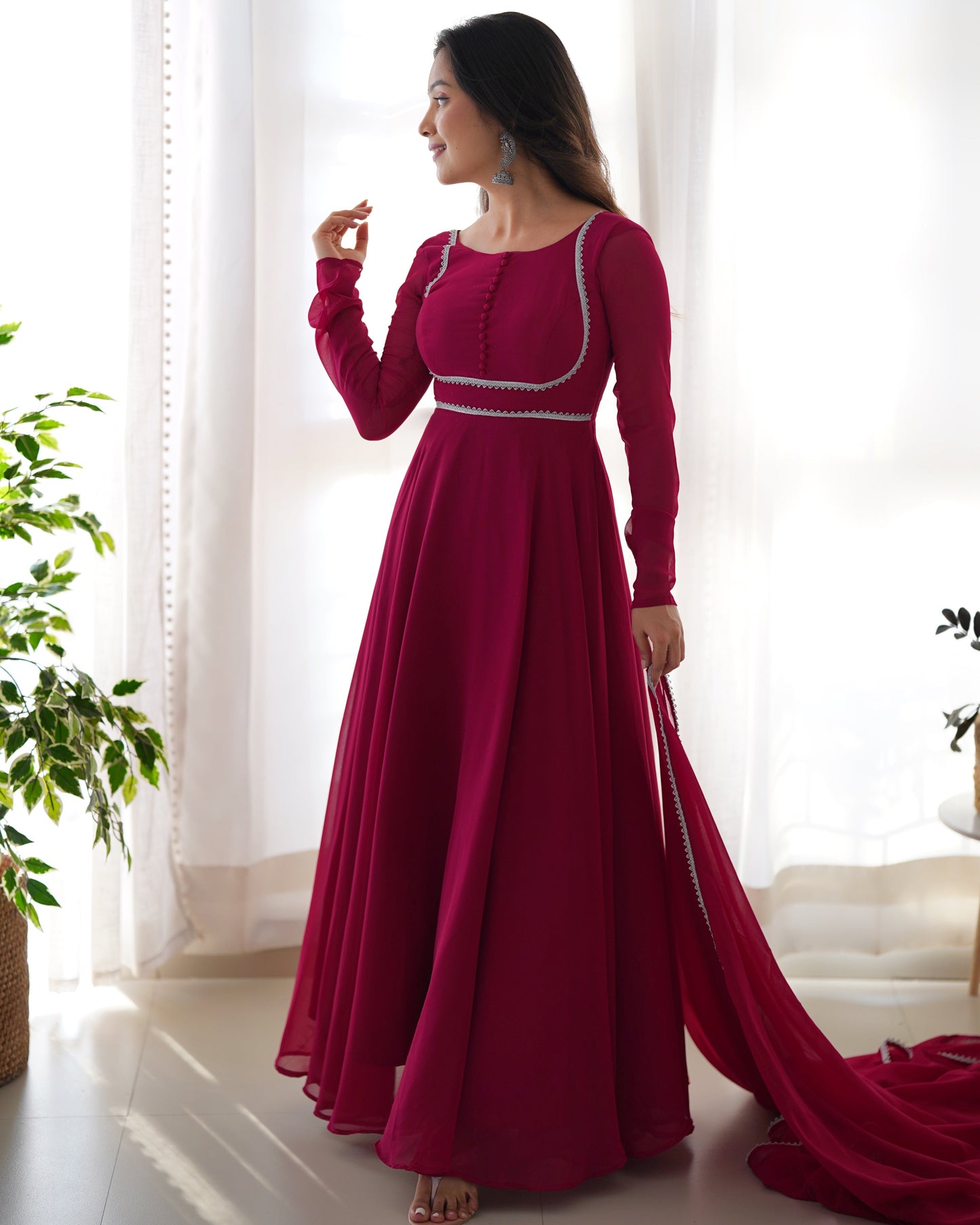Fetching Faux Georgette Fancy Neck Anarkali Pant Suit - INDIAN ELEGANCE