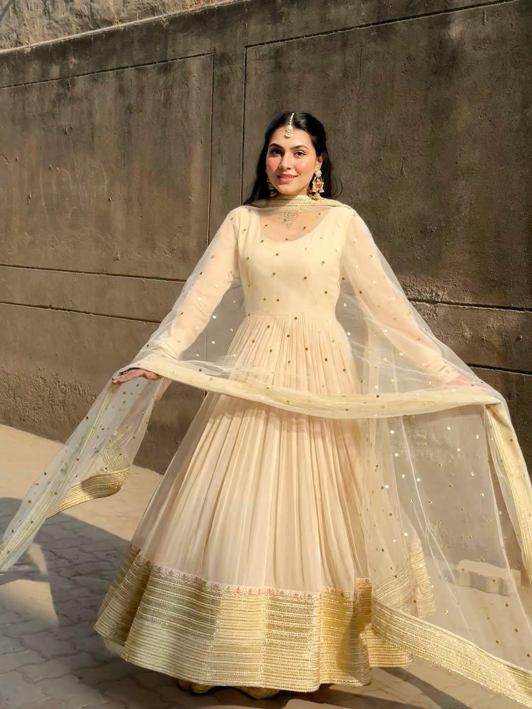 Elegance Ivory Georgette Anarkali Sharara Suit With Sequins &Zari  work