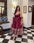 Wine Color Anarkali Set with Hand Embroidery & Designer Dupatta